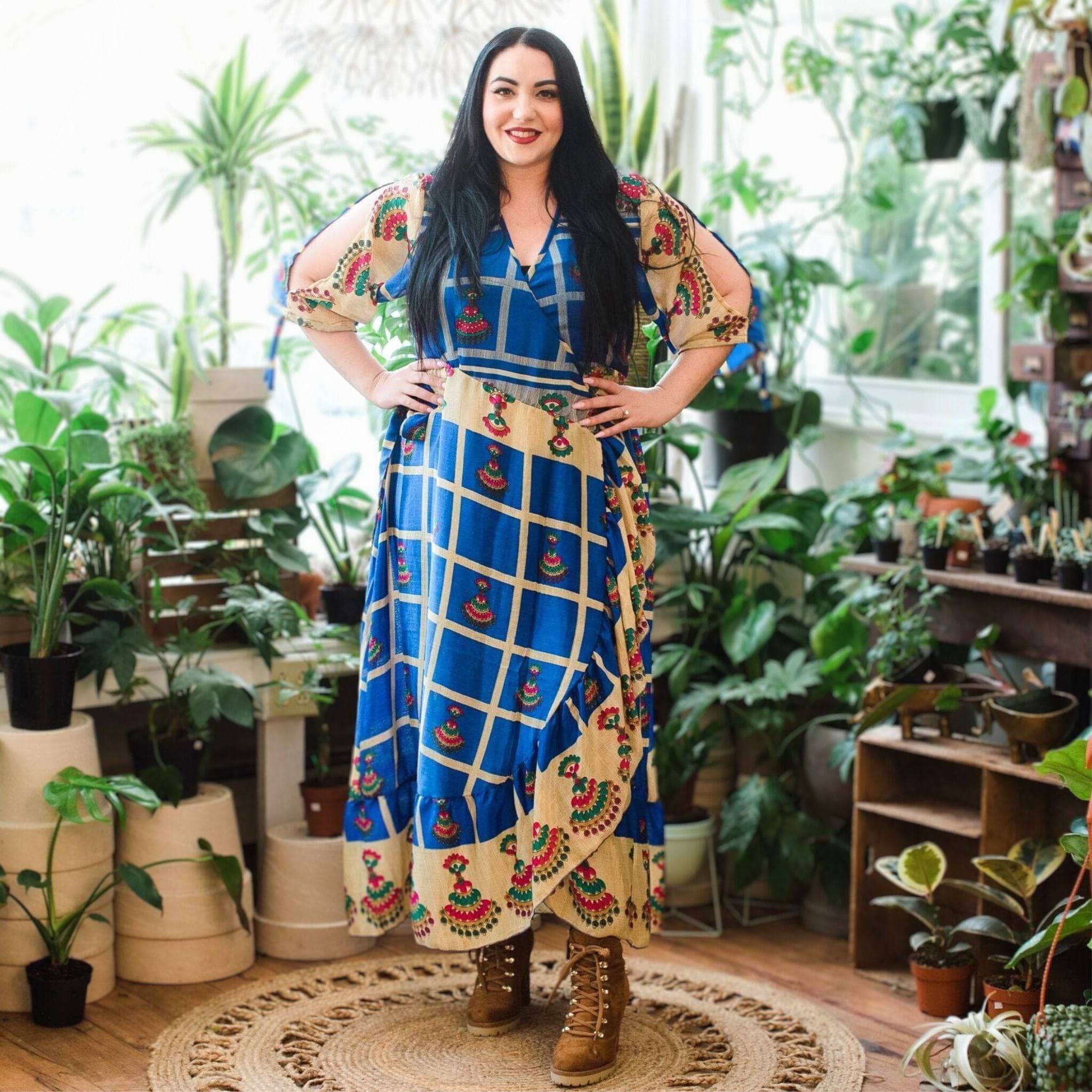Darn Good Yarn Zaria One-of-a-Kind Wrap Dress – Handmade, Sustainable, Stunning — main product shot
