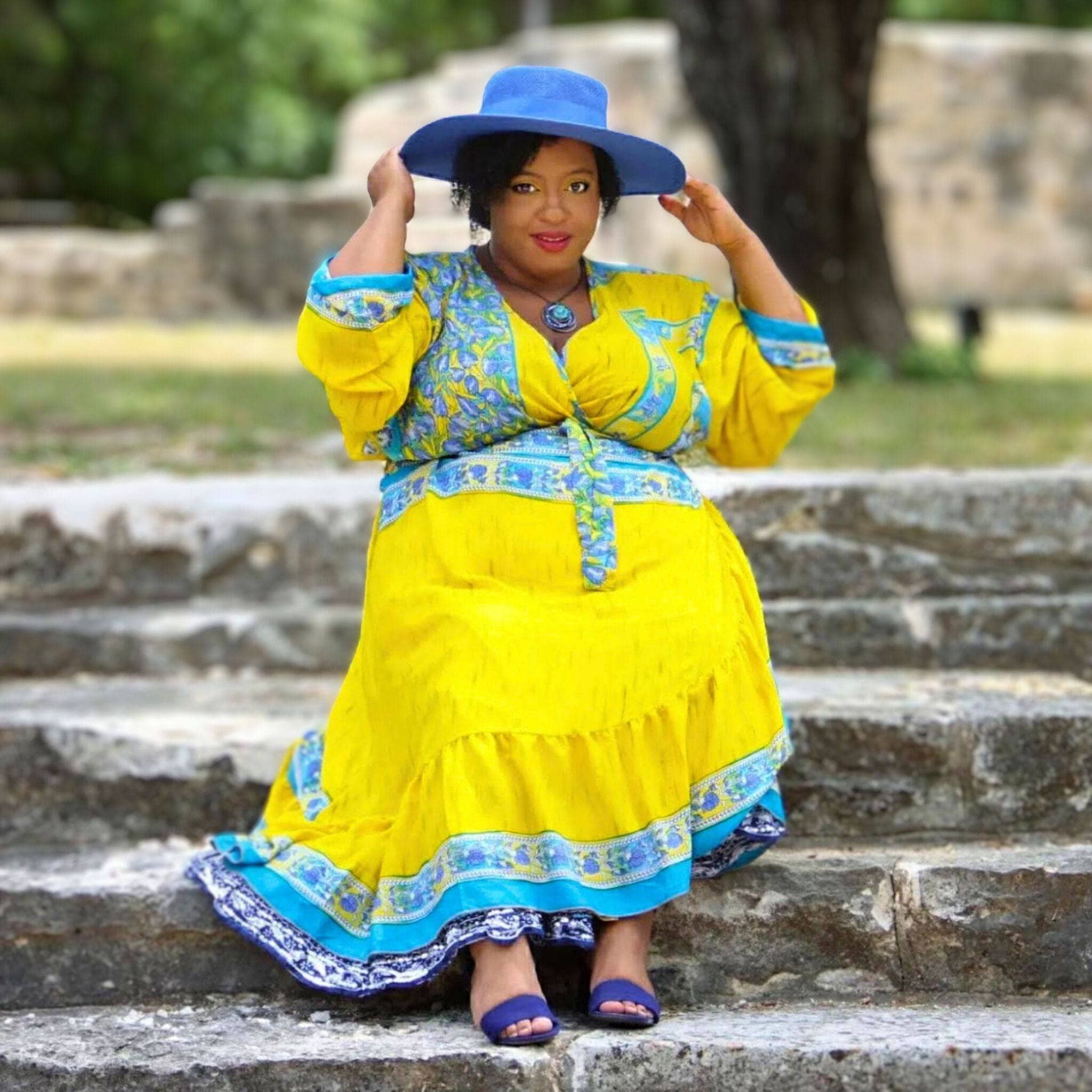 Darn Good Yarn Zaria One-of-a-Kind Wrap Dress – Handmade, Sustainable, Stunning — in-use photo
