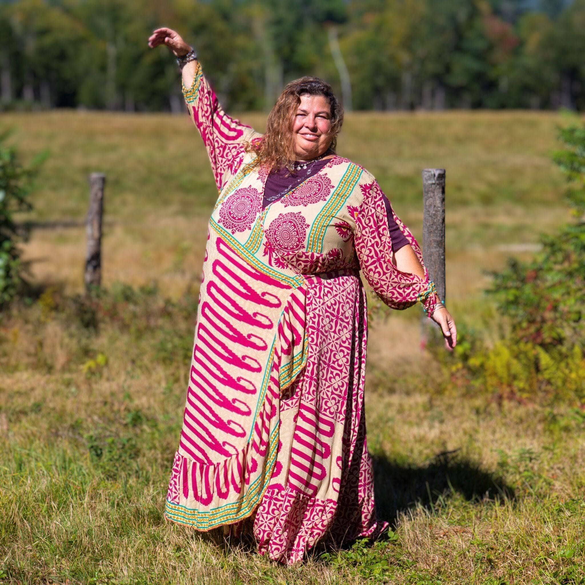 Darn Good Yarn Zaria One-of-a-Kind Wrap Dress – Handmade, Sustainable, Stunning — size reference