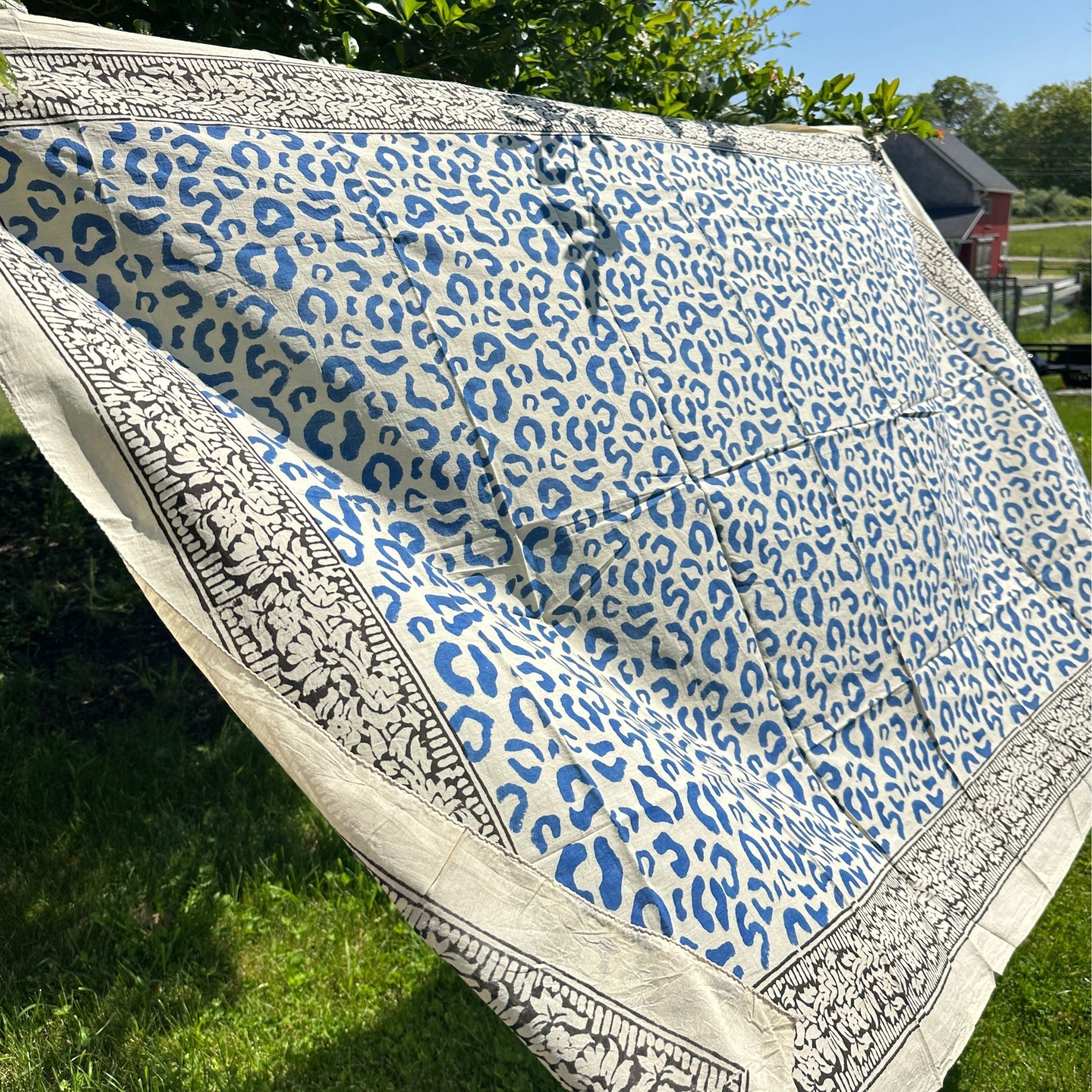 Darn Good Yarn Wild Indigo Bloom – Hand Block Print Cotton Scarf, Oversized Boho Wrap & Lightweight Sarong — detail shot 7
