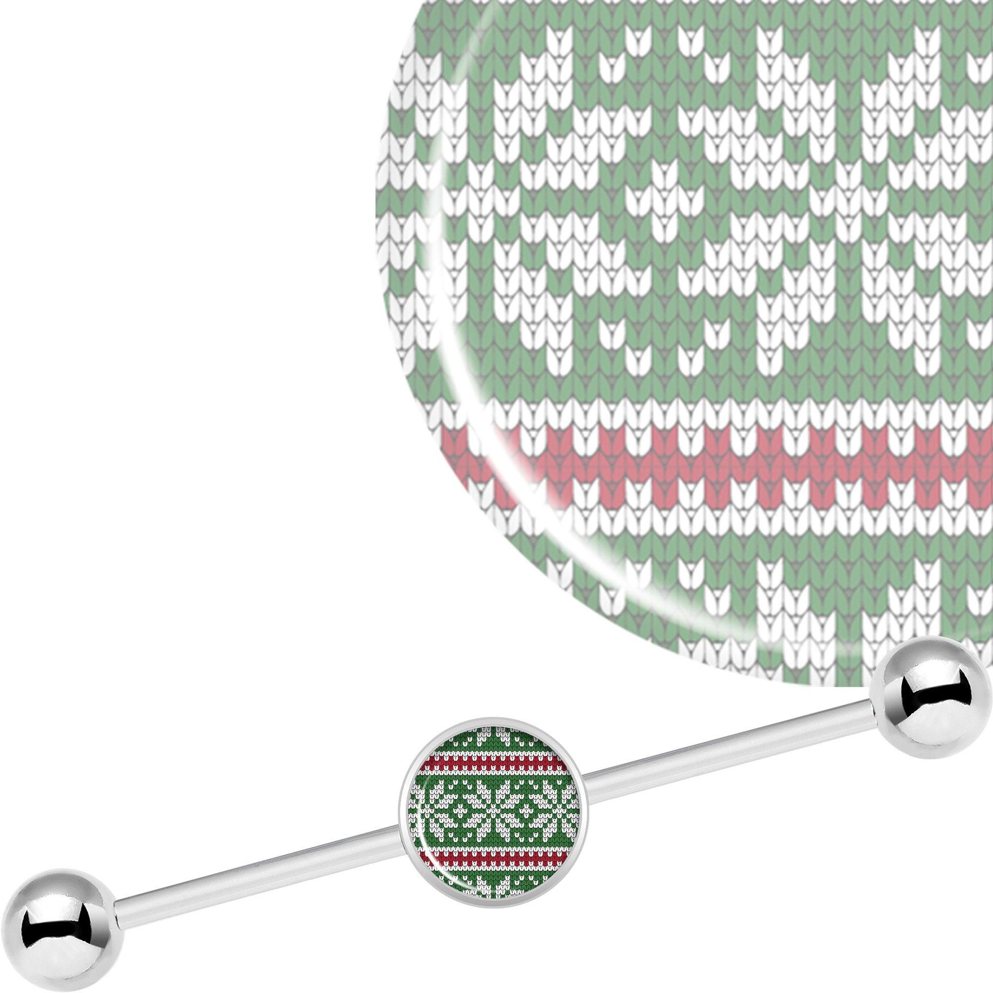 BodyCandy 14G Green Red Christmas Sweater Industrial Barbell 37mm — lifestyle context