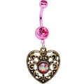 BodyCandy Pink Faux Opal Pink Bygone Heart Dangle Belly Ring — main product shot