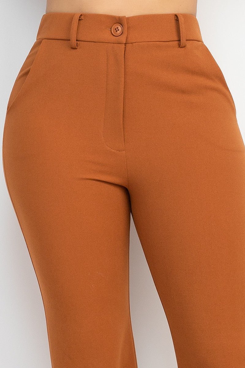Cognac Side Slit Pants with Elastic Back | Trendy Fall Look