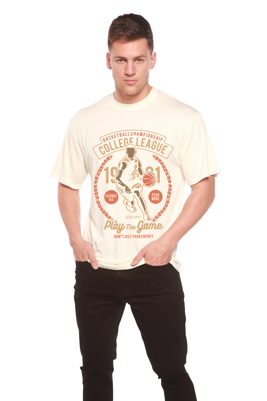 Spun Bamboo College League Men's Bamboo Viscose/Organic Cotton Short Sleeve Graphic T-Shirt — in-use photo