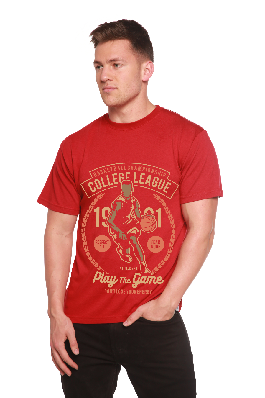 Spun Bamboo College League Men's Bamboo Viscose/Organic Cotton Short Sleeve Graphic T-Shirt — back view