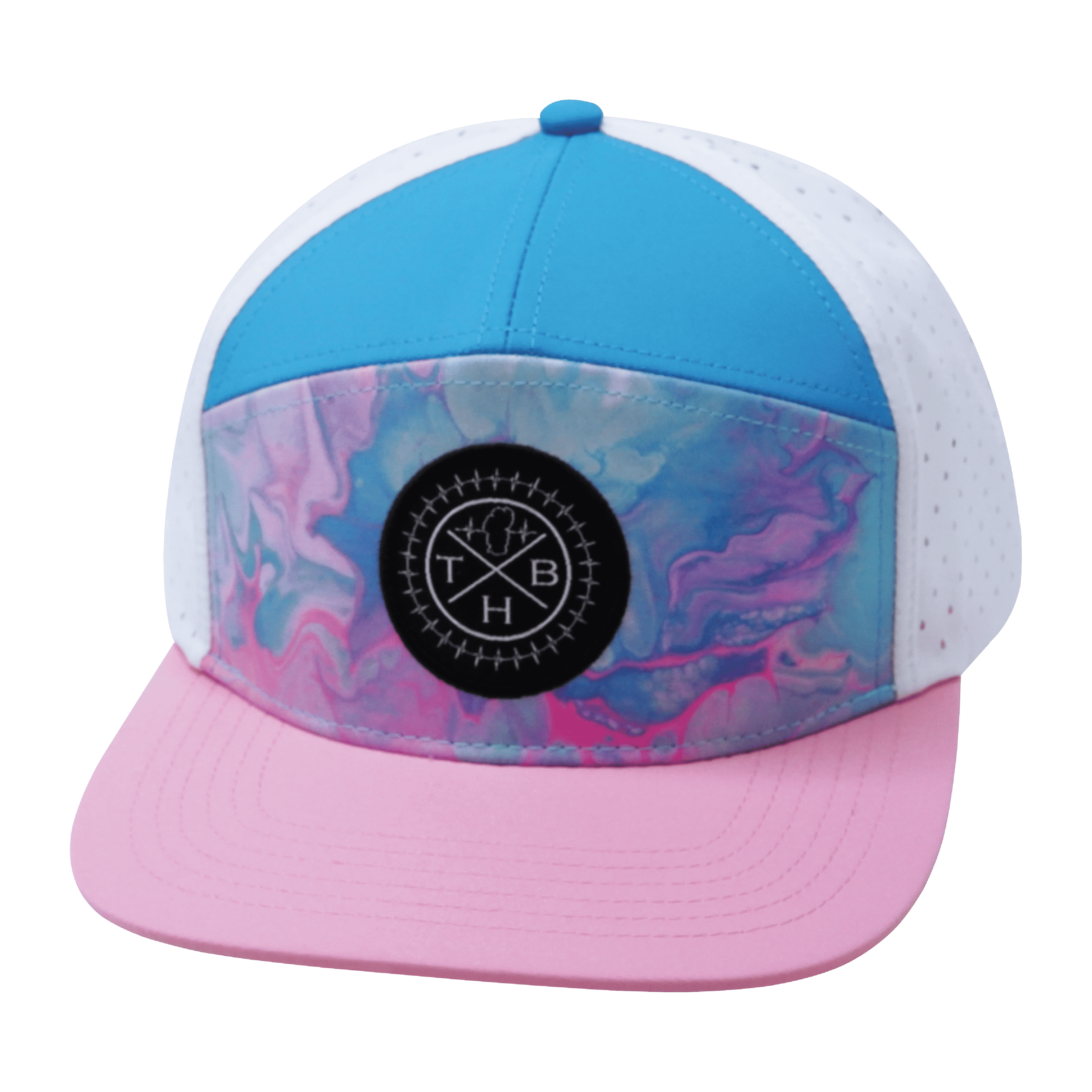 **ADULT** Color Vibes Flat Bill Hat — Cotton Candy / Pink / Neon Blue / White
