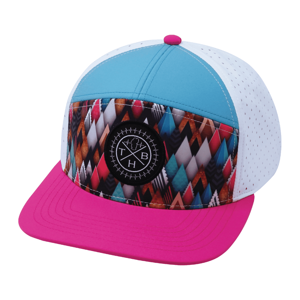 The Heartbeat Brand **ADULT** Color Vibes Hat - Flat Bill - Neon Peaks - Neon Pink / Neon Green Blue / White - Laser Mesh — s