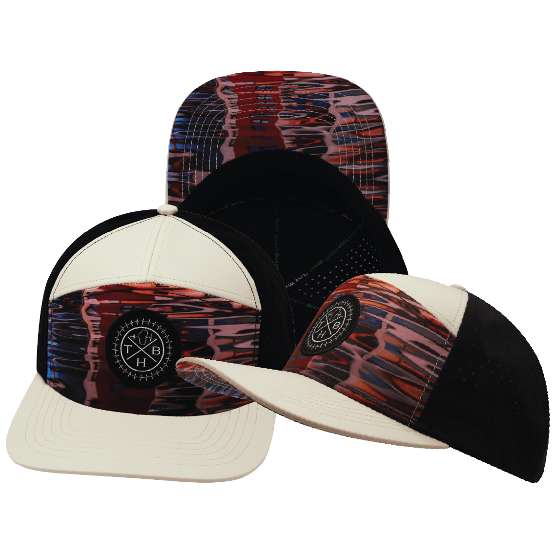 The Heartbeat Brand **ADULT** Color Vibes Flat Bill Hat — Art Deco / Cream / Black — main product shot