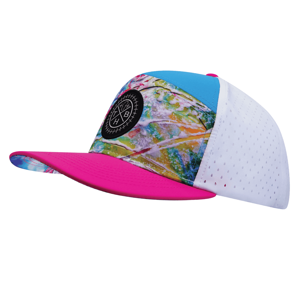 The Heartbeat Brand **ADULT** Color Vibes Hat - Flat Bill - Candy Land - Neon Pink / Neon Blue / White - Laser Mesh — flat bill category context