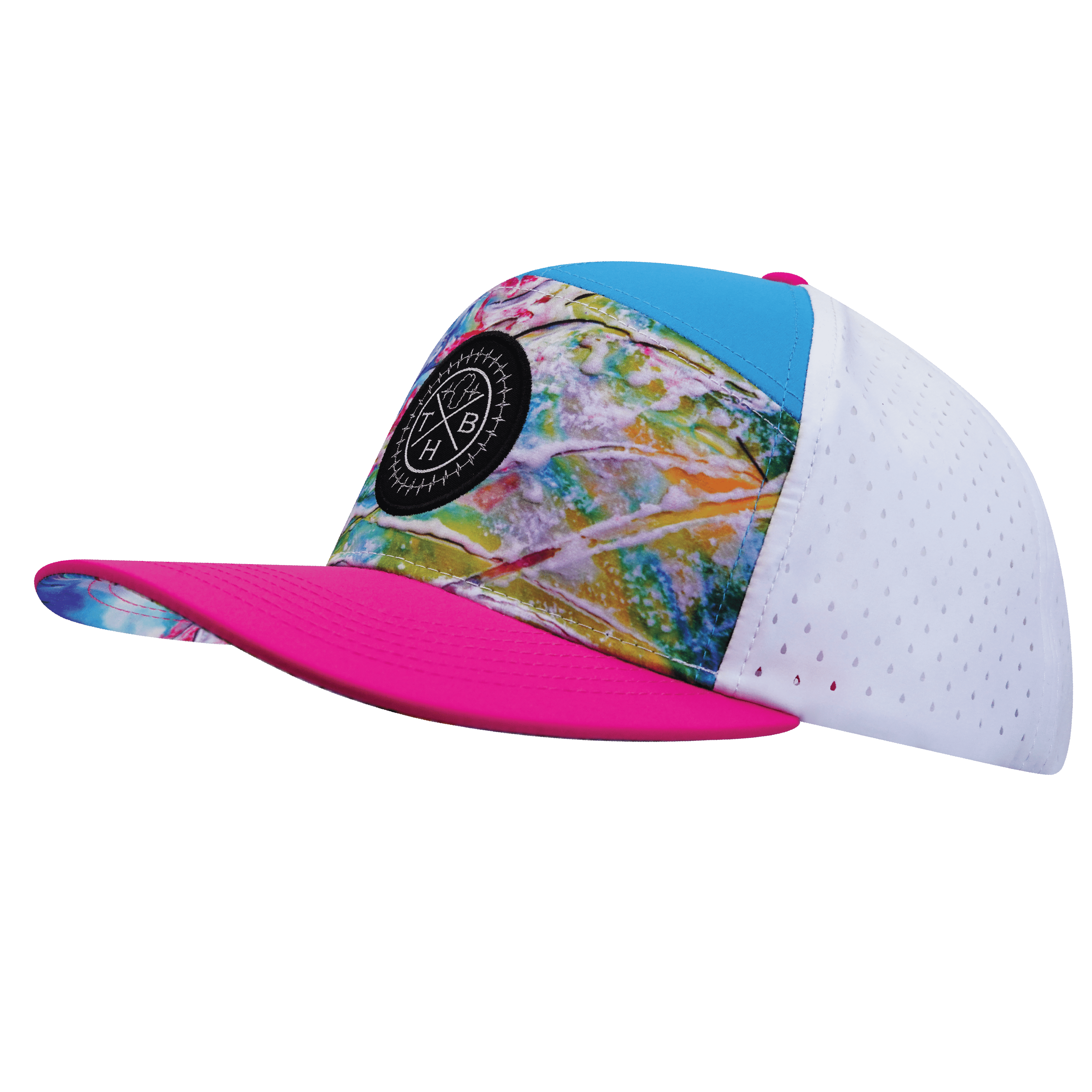 The Heartbeat Brand **ADULT** Color Vibes Hat - Flat Bill - Candy Land - Neon Pink / Neon Blue / White - Laser Mesh — flat bill category context