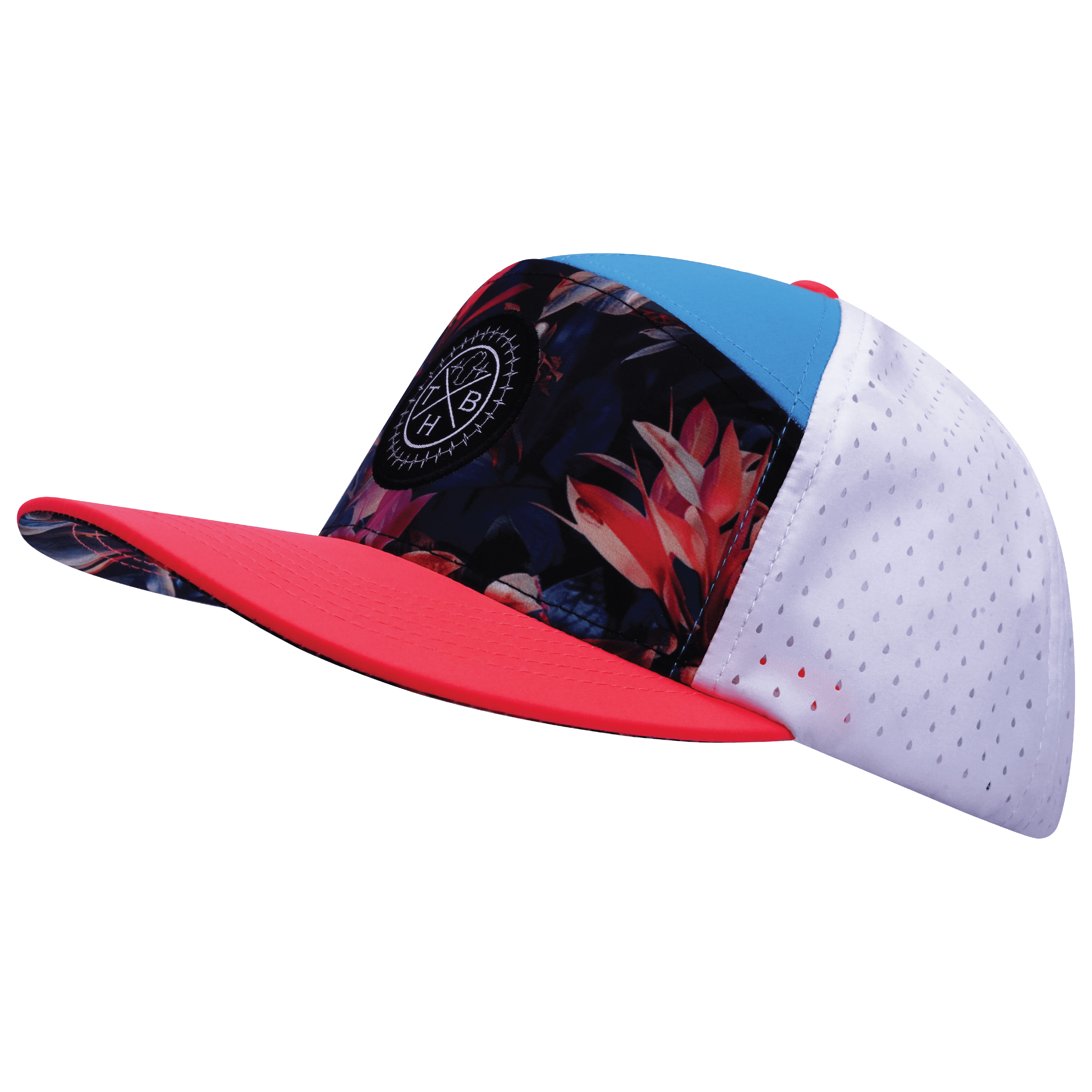 **ADULT** Color Vibes Hat - Flat Bill - Electric Eden - Neon Peach / Neon Blue / White - Laser Mesh