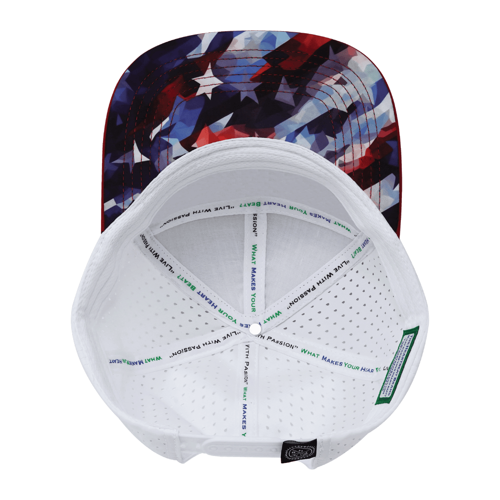 **ADULT** Color Vibes Hat - Flat Bill - Geo Flag - Dark Red / Navy / White - Laser Mesh