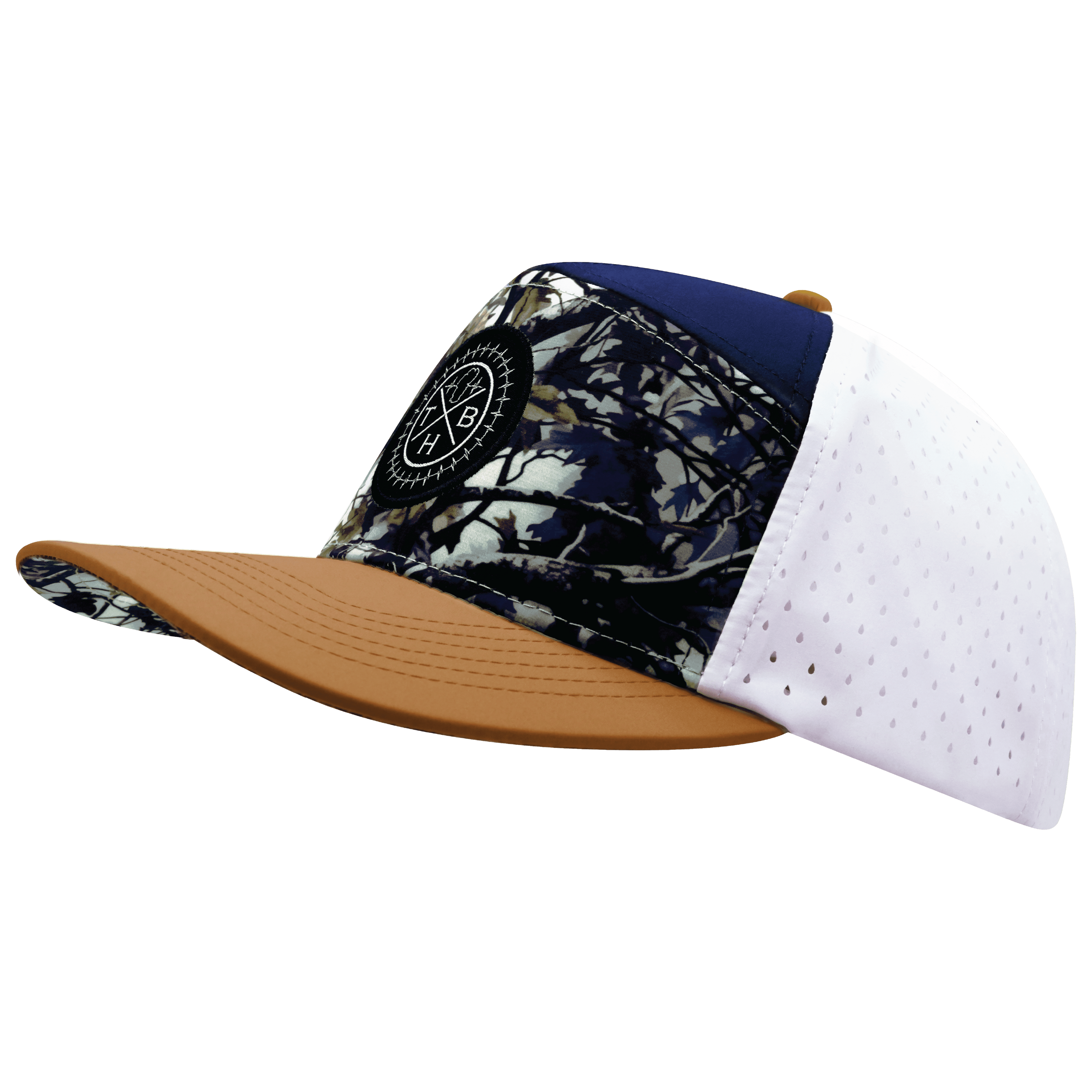 The Heartbeat Brand **ADULT** Color Vibes Hat - Flat Bill - Evening Leaves - Light Tan / Navy / White - Laser Mesh — flat bill category context