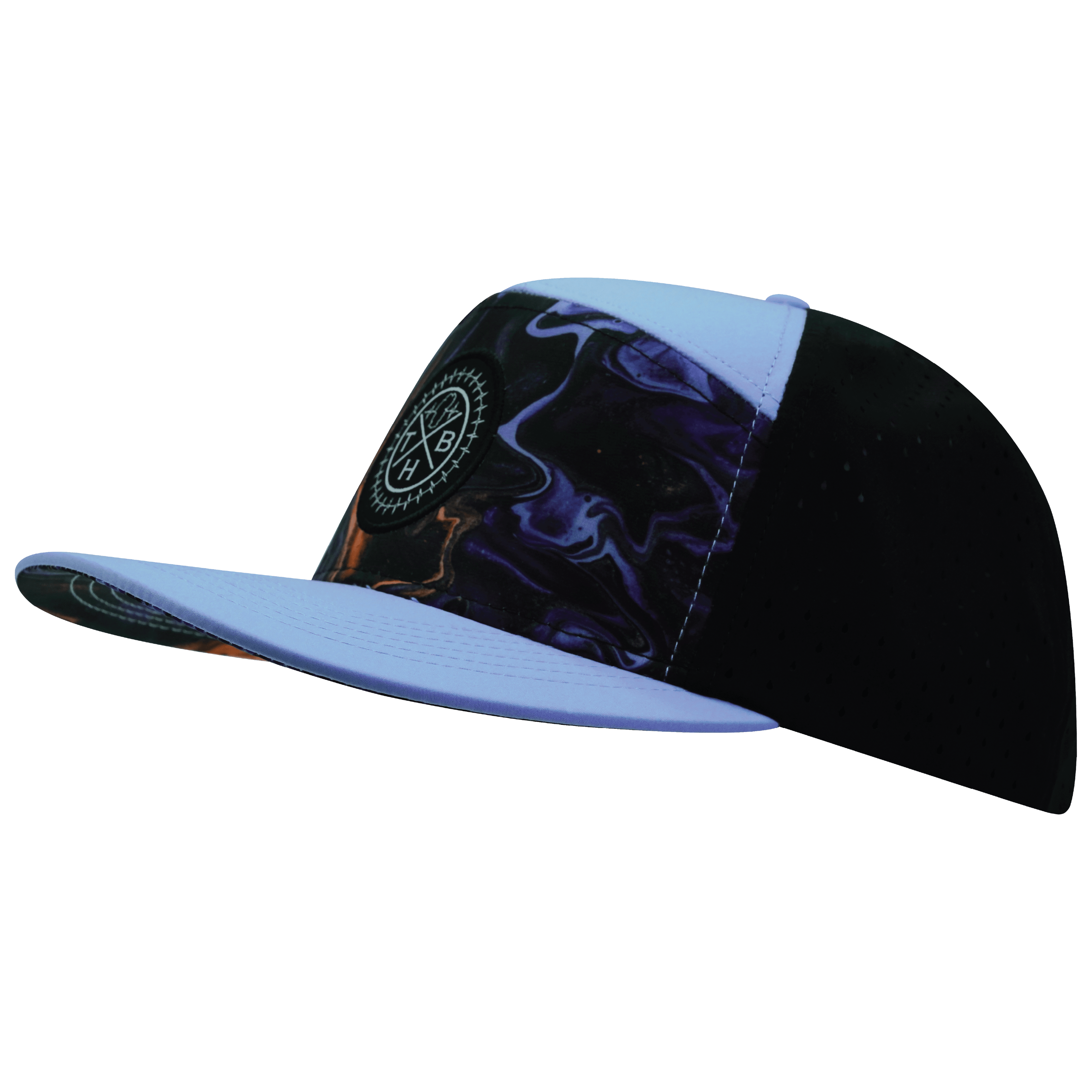 The Heartbeat Brand **ADULT** Color Vibes Hat - Flat Bill - Midnight Mirage - Baby Blue / Black - Laser Mesh — flat bill category context