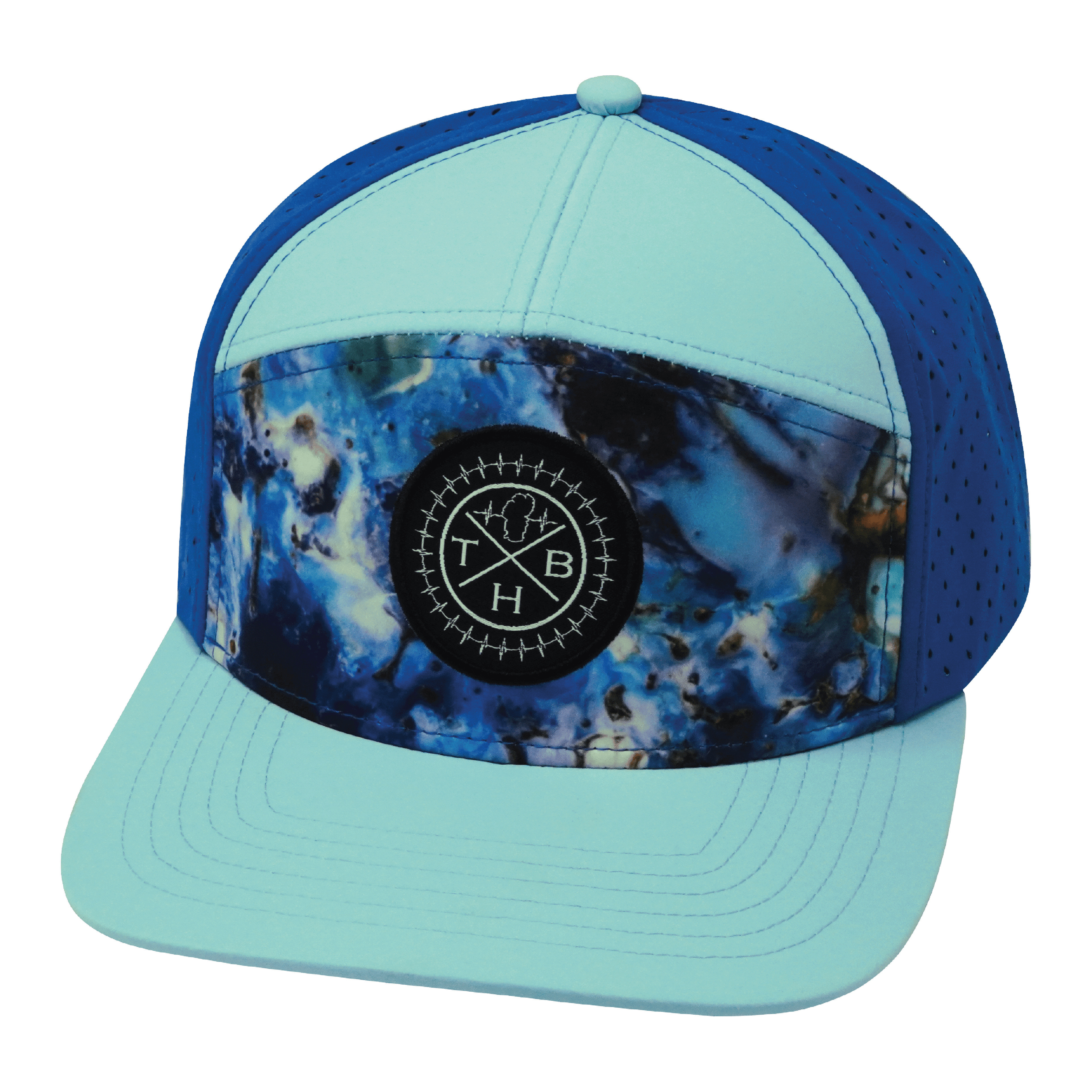 The Heartbeat Brand **ADULT** Color Vibes Hat - Flat Bill - Nebula - Mint / Blue - Laser Mesh — side view