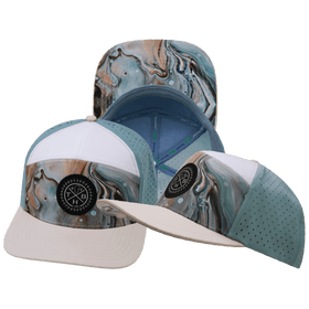 **ADULT** Color Vibes Hat - Flat Bill - Marble Earth - Cream / White / Light Blue - Laser Mesh