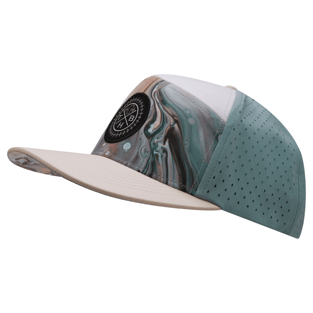 **ADULT** Color Vibes Hat - Flat Bill - Marble Earth - Cream / White / Light Blue - Laser Mesh