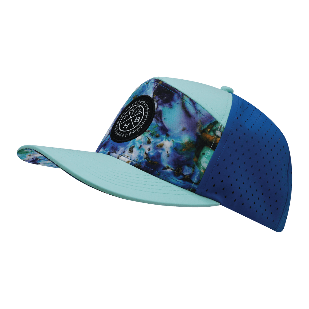 The Heartbeat Brand **ADULT** Color Vibes Hat - Flat Bill - Nebula - Mint / Blue - Laser Mesh — lifestyle context