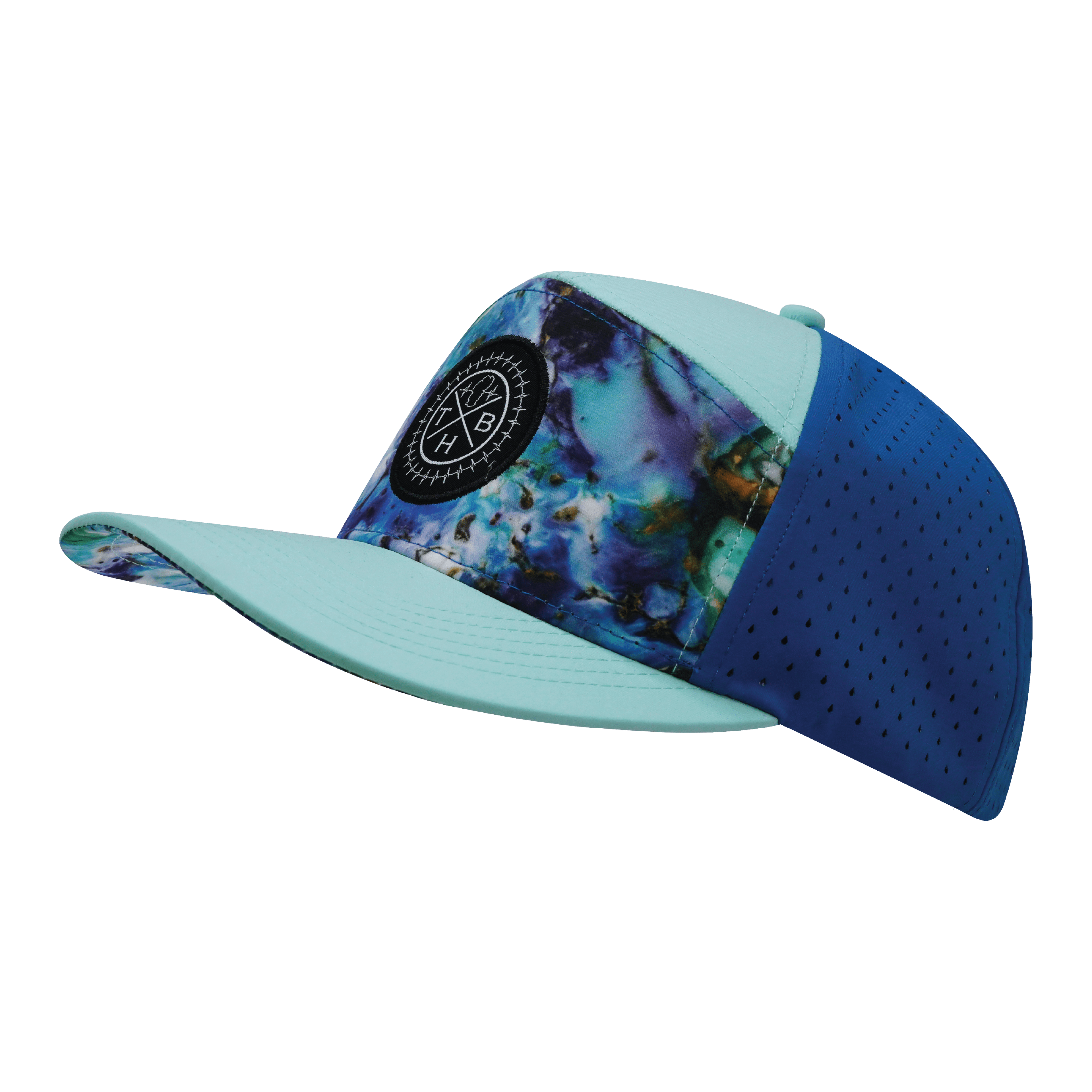 The Heartbeat Brand **ADULT** Color Vibes Hat - Flat Bill - Nebula - Mint / Blue - Laser Mesh — lifestyle context