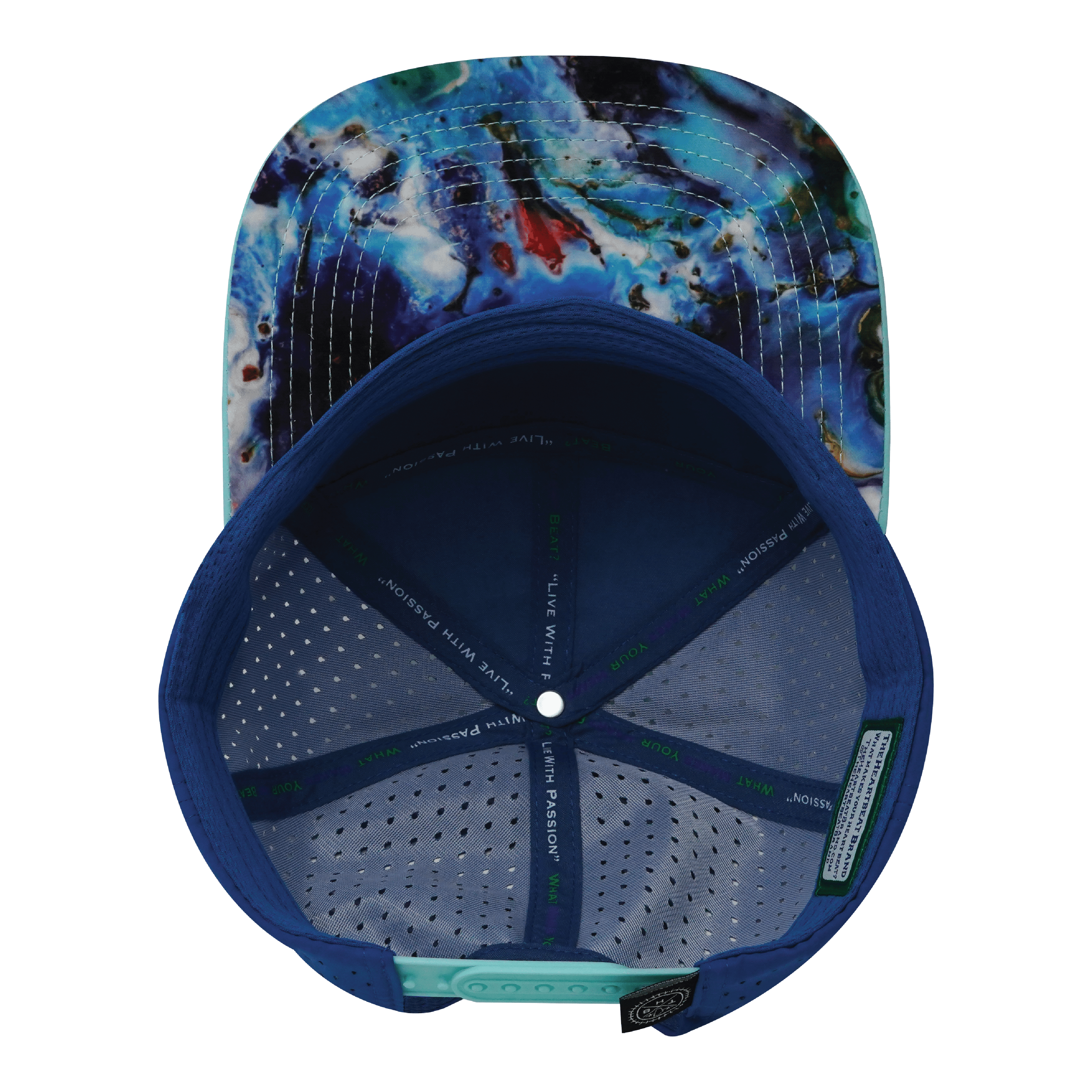 The Heartbeat Brand **ADULT** Color Vibes Hat - Flat Bill - Nebula - Mint / Blue - Laser Mesh — back view