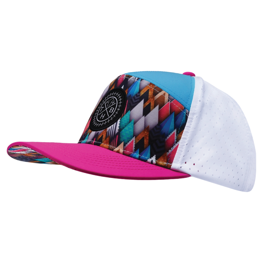 The Heartbeat Brand **ADULT** Color Vibes Hat - Flat Bill - Neon Peaks - Neon Pink / Neon Green Blue / White - Laser Mesh — l