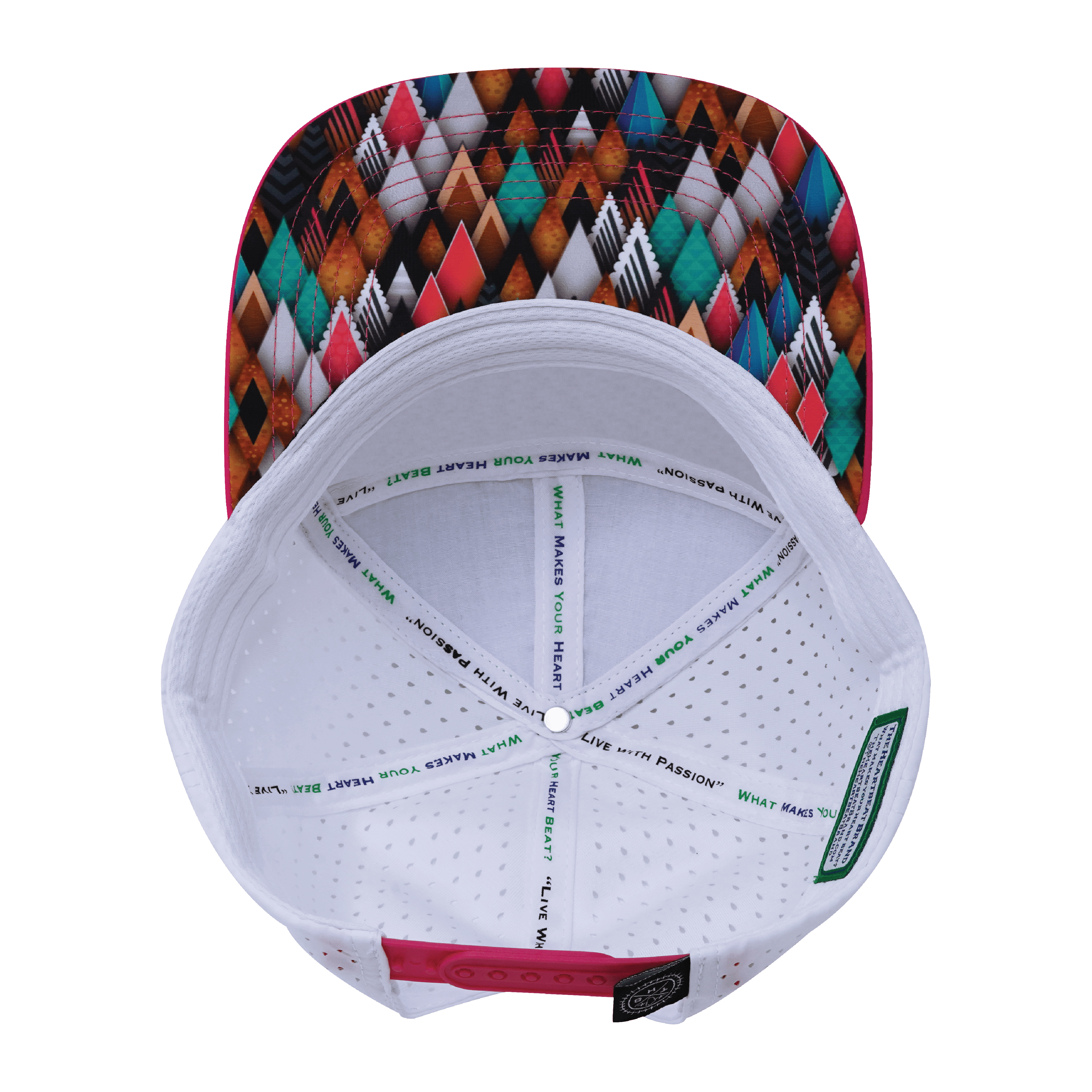 The Heartbeat Brand **ADULT** Color Vibes Hat - Flat Bill - Neon Peaks - Neon Pink / Neon Green Blue / White - Laser Mesh — b