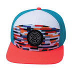 **ADULT** Color Vibes Hat - Flat Bill - Party Blocks - Neon Peach / White / Neon Blue - Laser Mesh