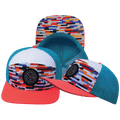 **ADULT** Color Vibes Hat - Flat Bill - Party Blocks - Neon Peach / White / Neon Blue - Laser Mesh