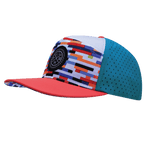**ADULT** Color Vibes Hat - Flat Bill - Party Blocks - Neon Peach / White / Neon Blue - Laser Mesh