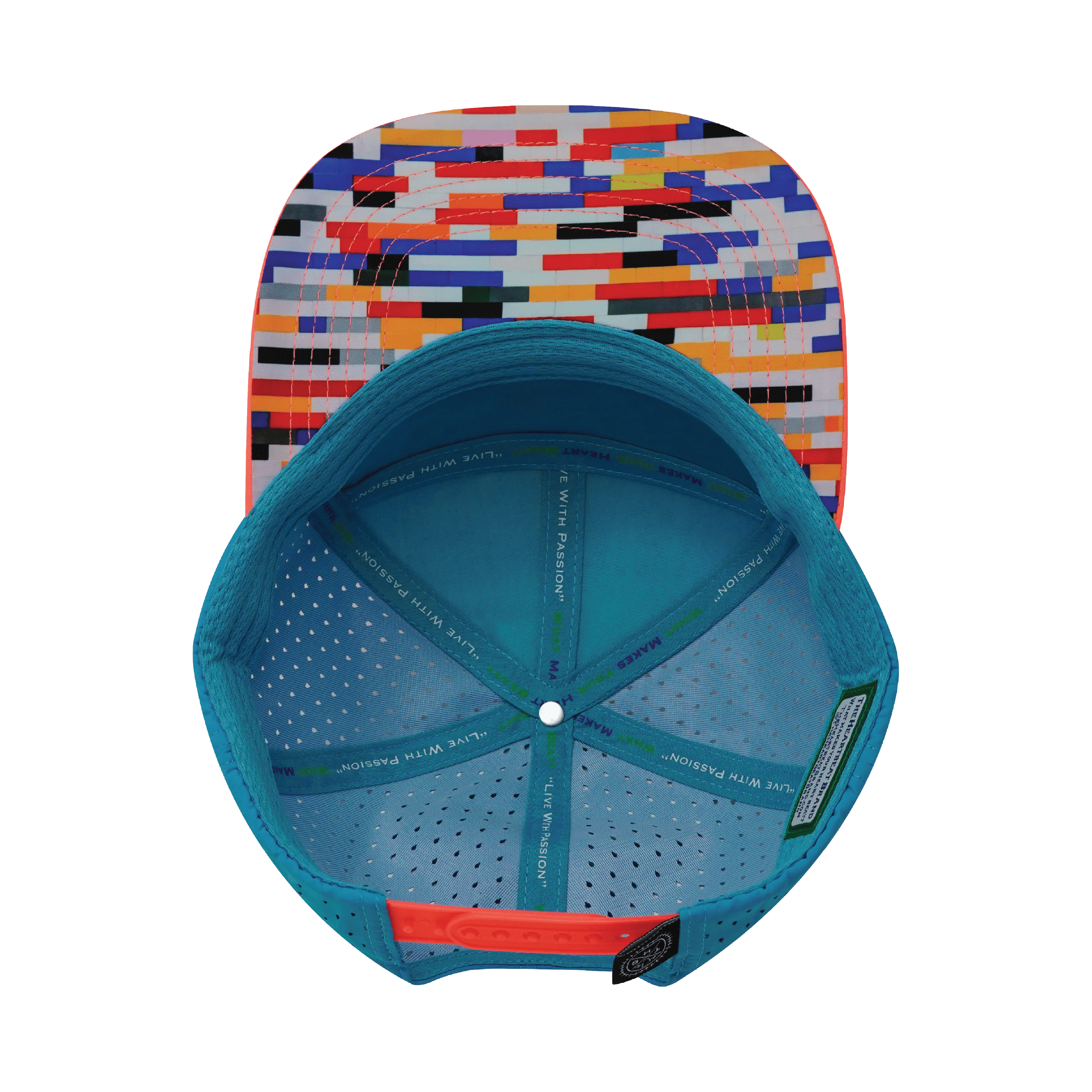 **ADULT** Color Vibes Hat - Flat Bill - Party Blocks - Neon Peach / White / Neon Blue - Laser Mesh