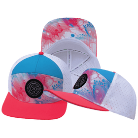 **ADULT** Color Vibes Hat - Flat Bill - Pixi Dust - Neon Peach / Neon Blue / White - Laser Mesh