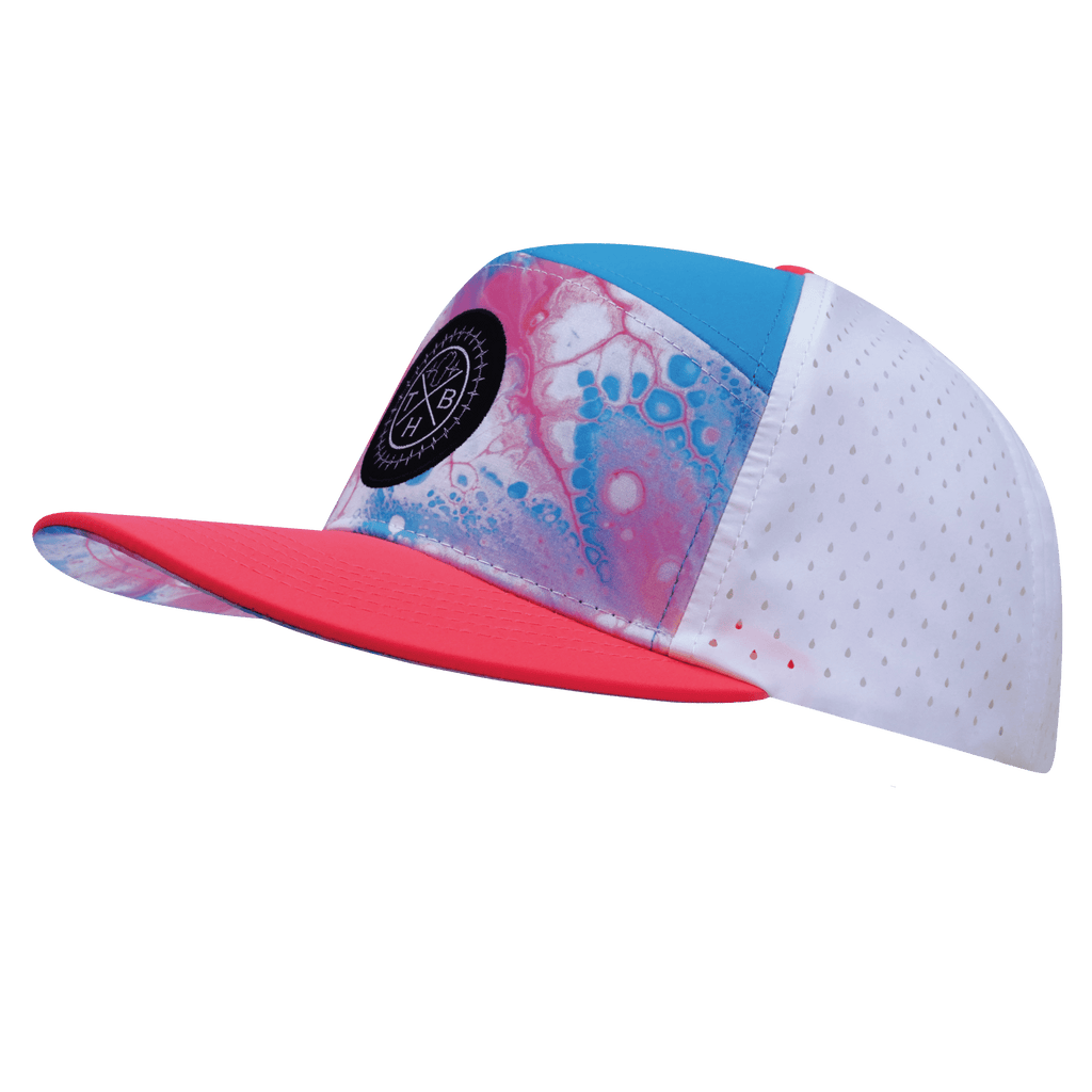 The Heartbeat Brand **ADULT** Color Vibes Hat - Flat Bill - Pixi Dust - Neon Peach / Neon Blue / White - Laser Mesh — flat bill category context