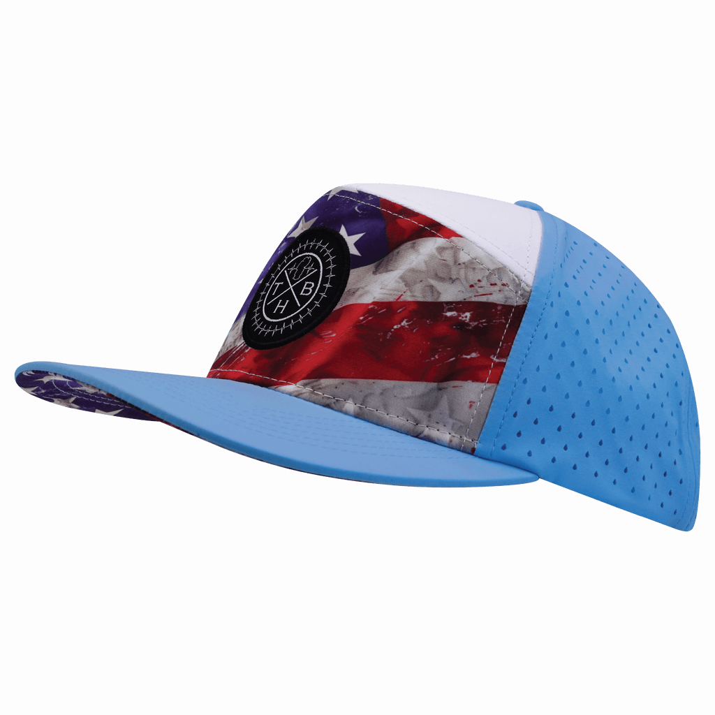 The Heartbeat Brand **ADULT** Color Vibes Hat - Flat Bill - Rugged Flag - Baby Blue / White - Laser Mesh — flat bill category context