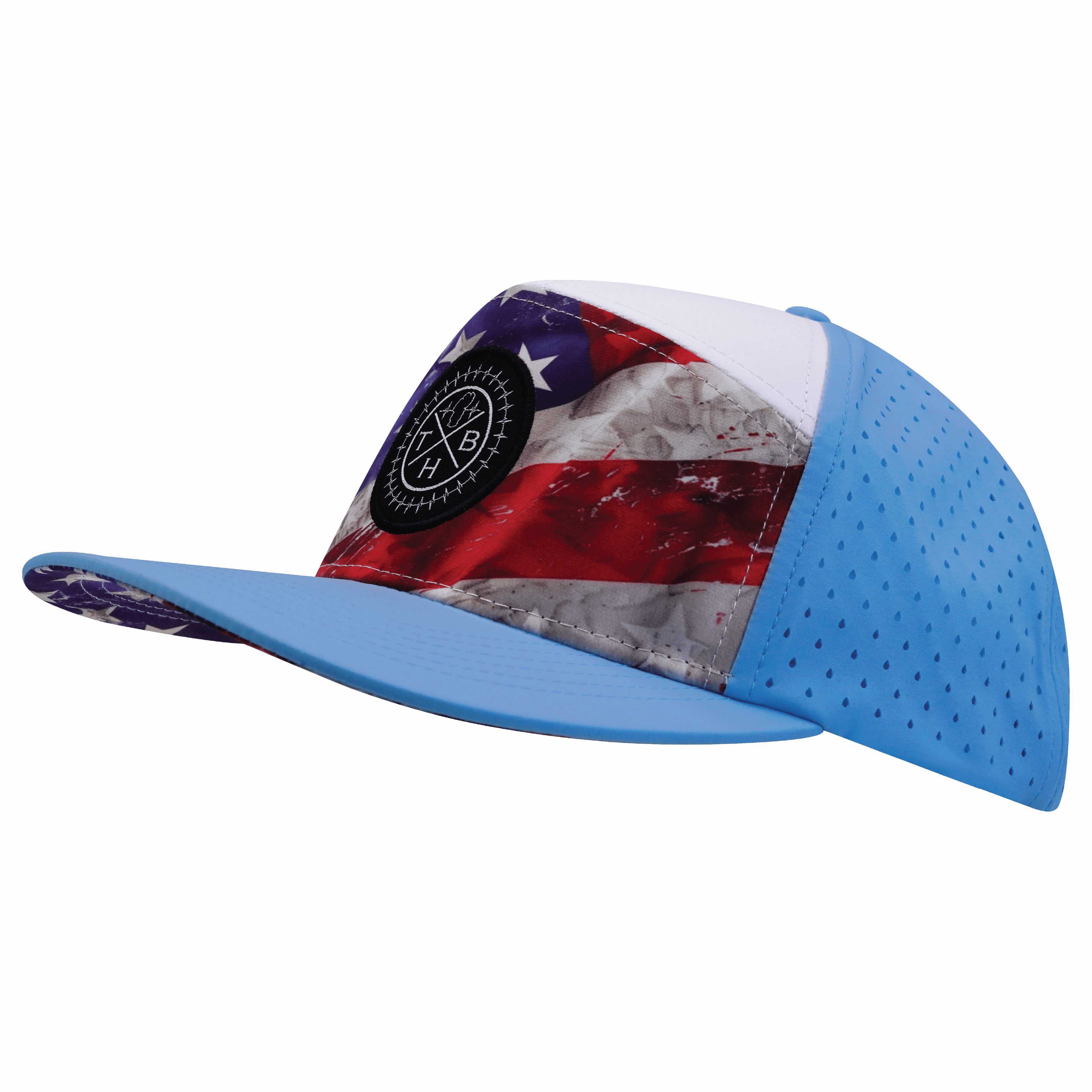 The Heartbeat Brand **ADULT** Color Vibes Hat - Flat Bill - Rugged Flag - Baby Blue / White - Laser Mesh — flat bill category context