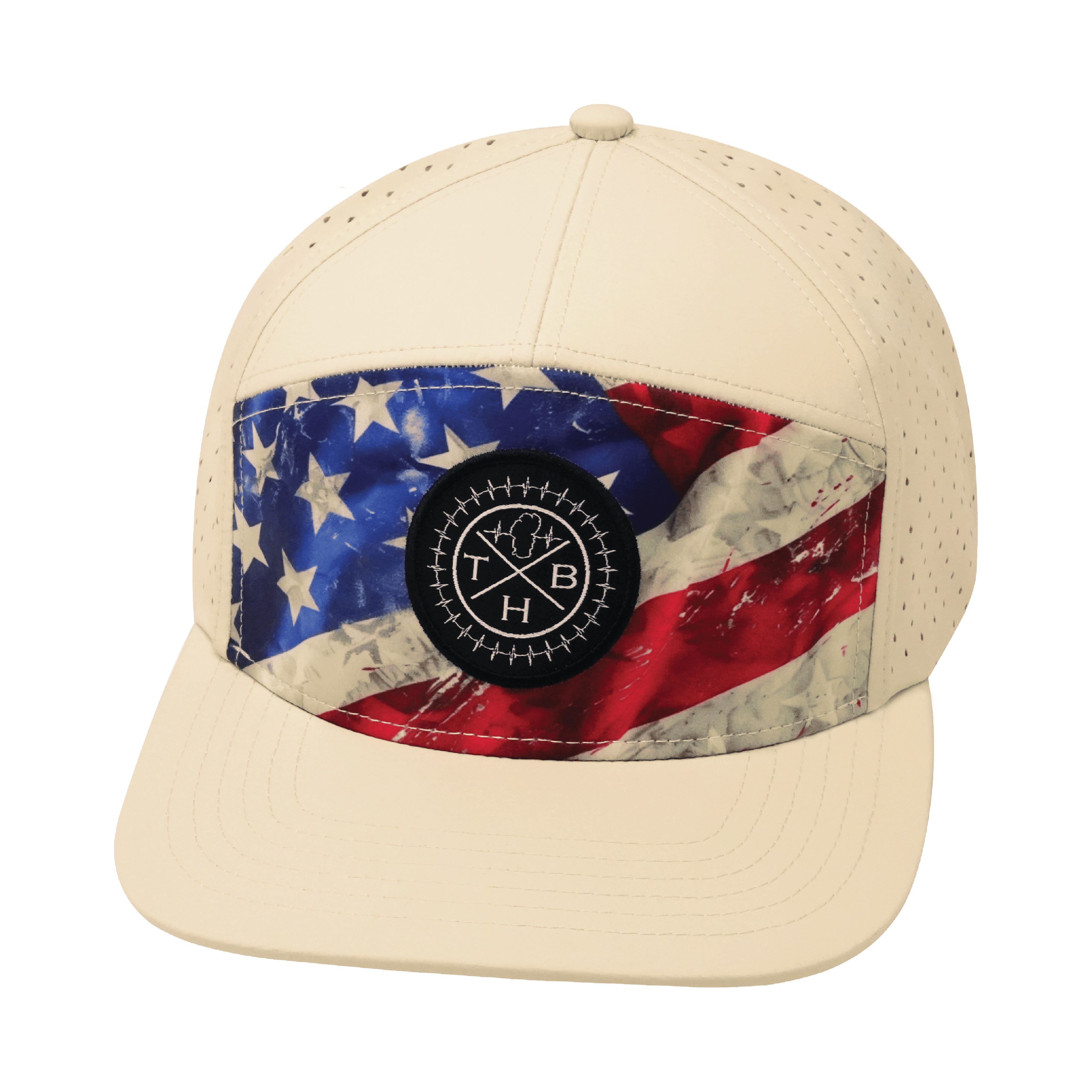 The Heartbeat Brand **ADULT** Color Vibes Hat - Flat Bill - Rugged Flag - Cream - Laser Mesh — side view