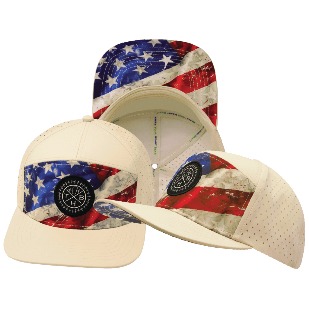 The Heartbeat Brand **ADULT** Color Vibes Hat - Flat Bill - Rugged Flag - Cream - Laser Mesh — main product shot
