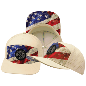 **ADULT** Color Vibes Hat - Flat Bill - Rugged Flag - Cream - Laser Mesh