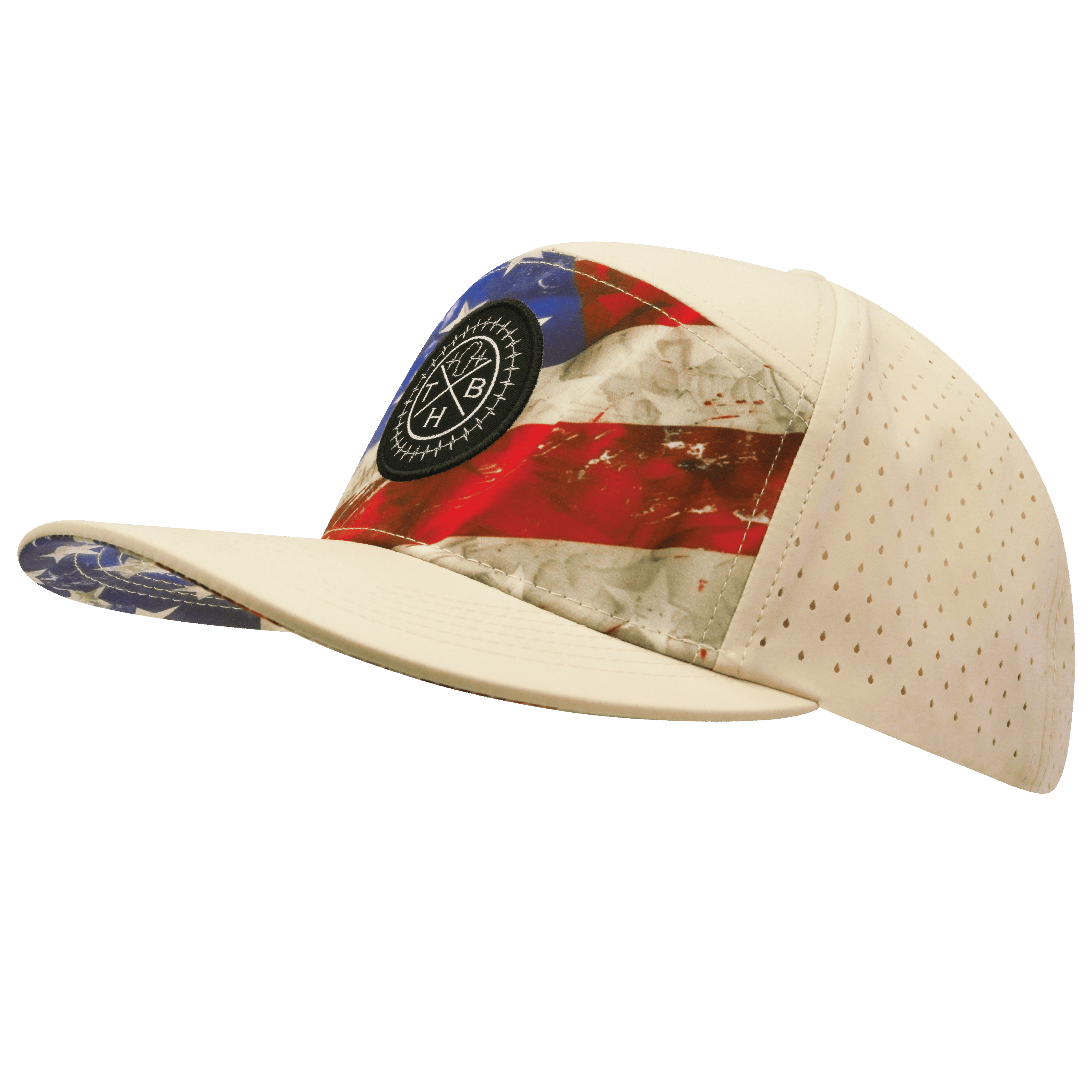 The Heartbeat Brand **ADULT** Color Vibes Hat - Flat Bill - Rugged Flag - Cream - Laser Mesh — lifestyle context