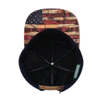 **ADULT** Color Vibes Hat - Flat Bill - Stained Flag - Light Tan / Navy - Laser Mesh