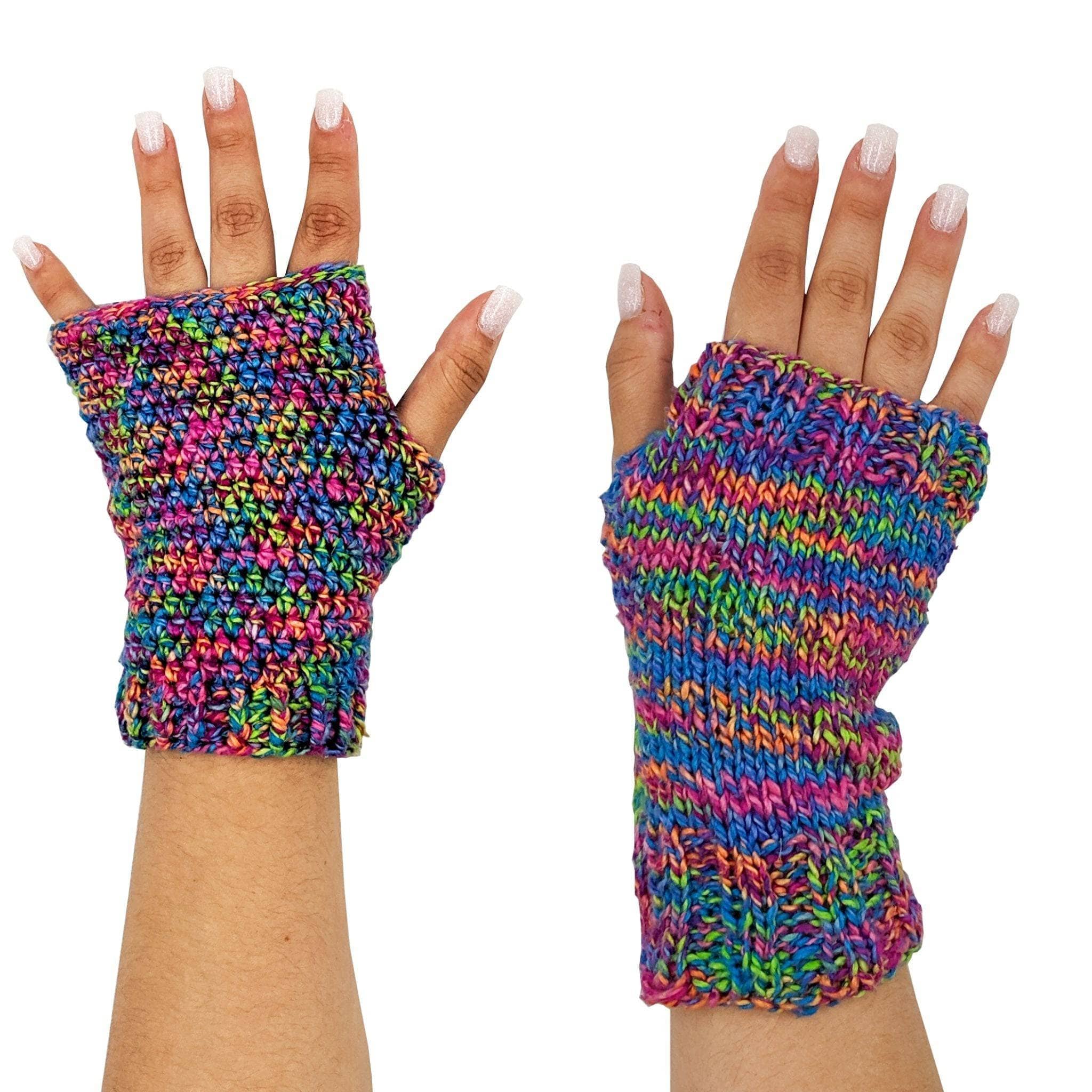 Darn Good Yarn Darn Good Yarn Colorful Fingerless Mitts Knitting and Crochet Kit — main product shot