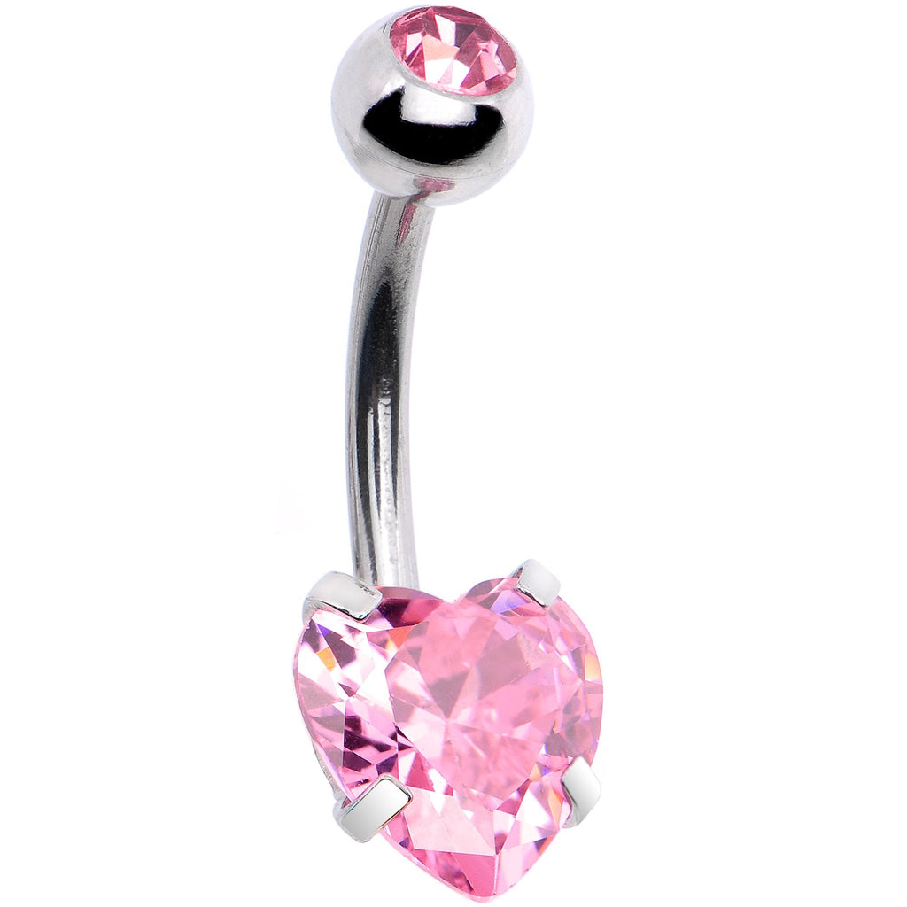 BodyCandy Pink CZ Gem Heart Kissed Rose Flower Dangle Belly Ring — detail and construction