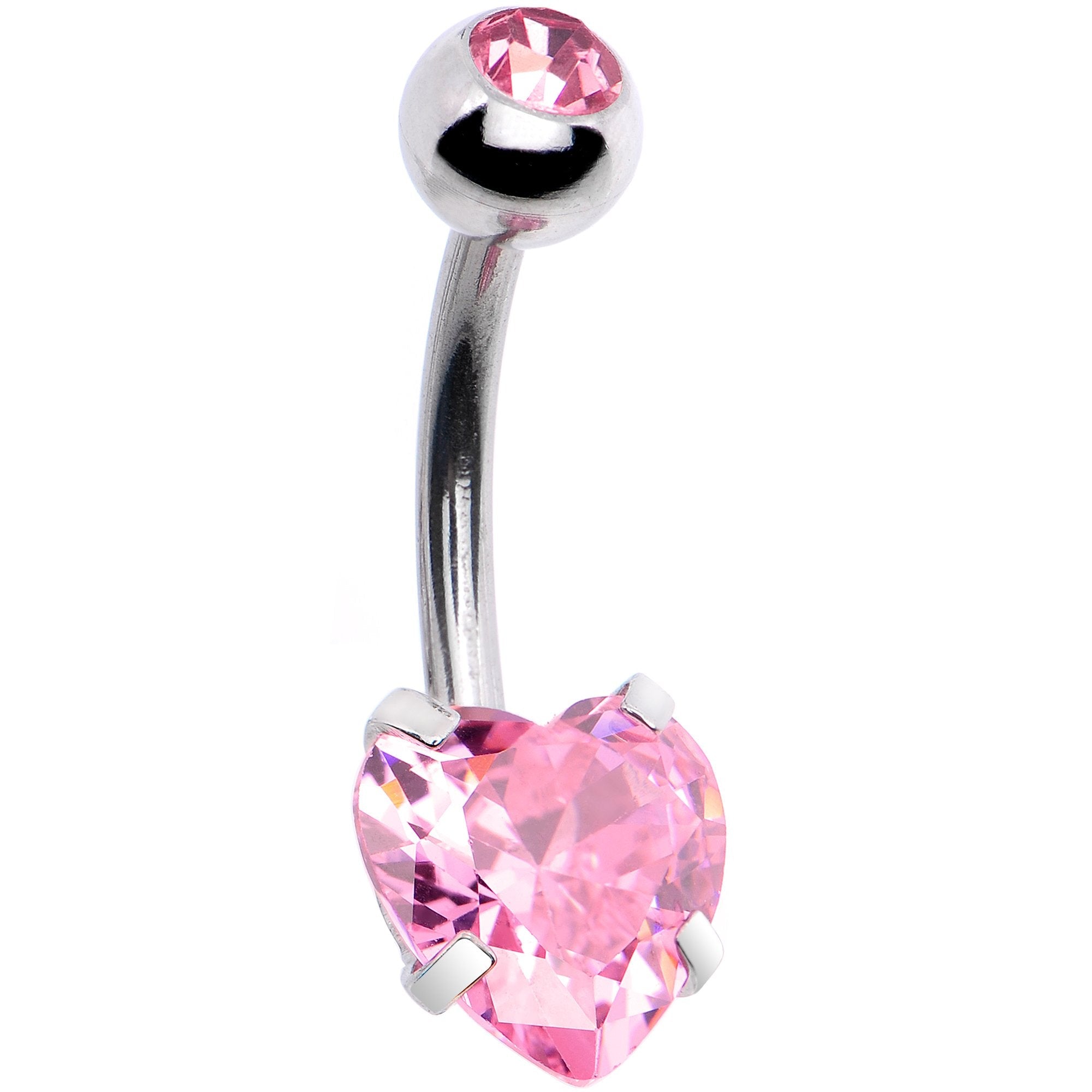 BodyCandy Pink CZ Gem Heart Kissed Rose Flower Dangle Belly Ring — detail and construction