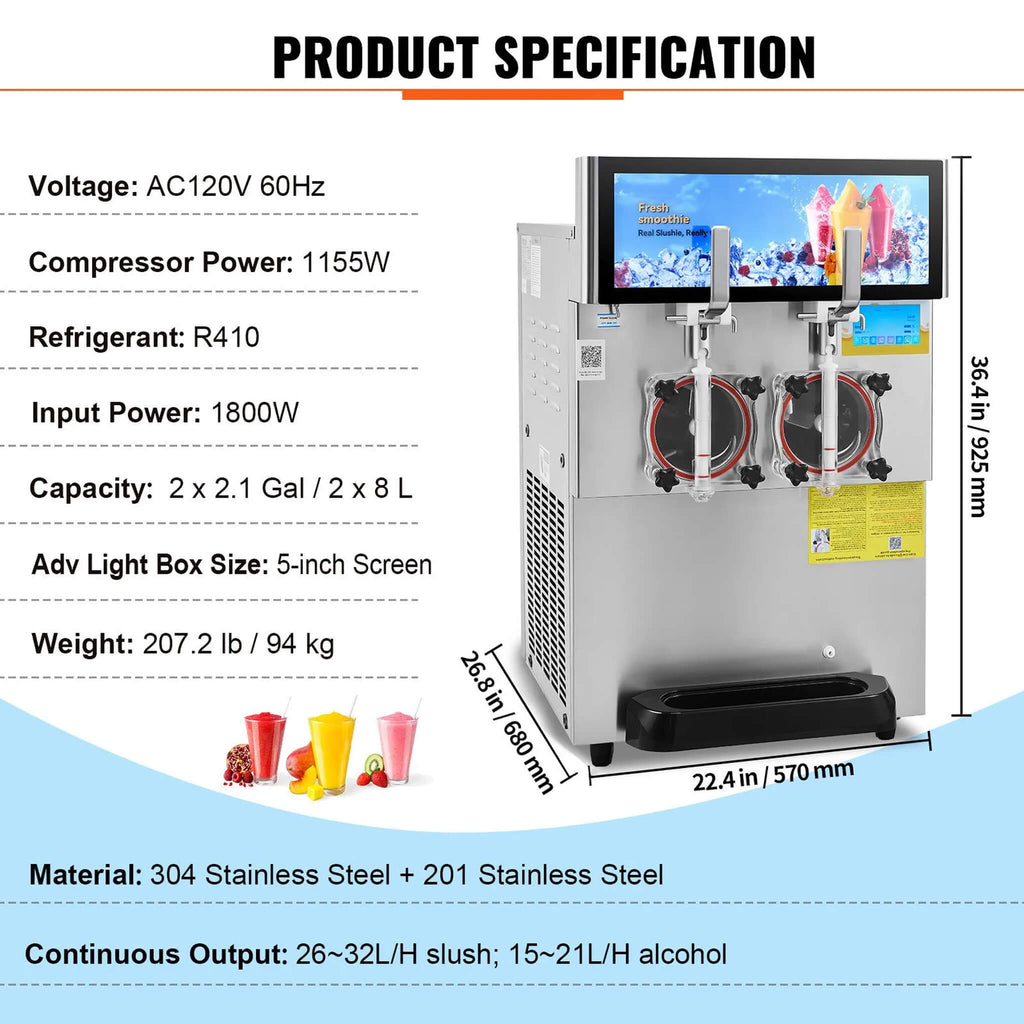 16L Commercial 1155W Double Bowl Stainless Steel Slushy Margarita Machine (SAK98402) – SAKSBY WHOLESALE, view 8