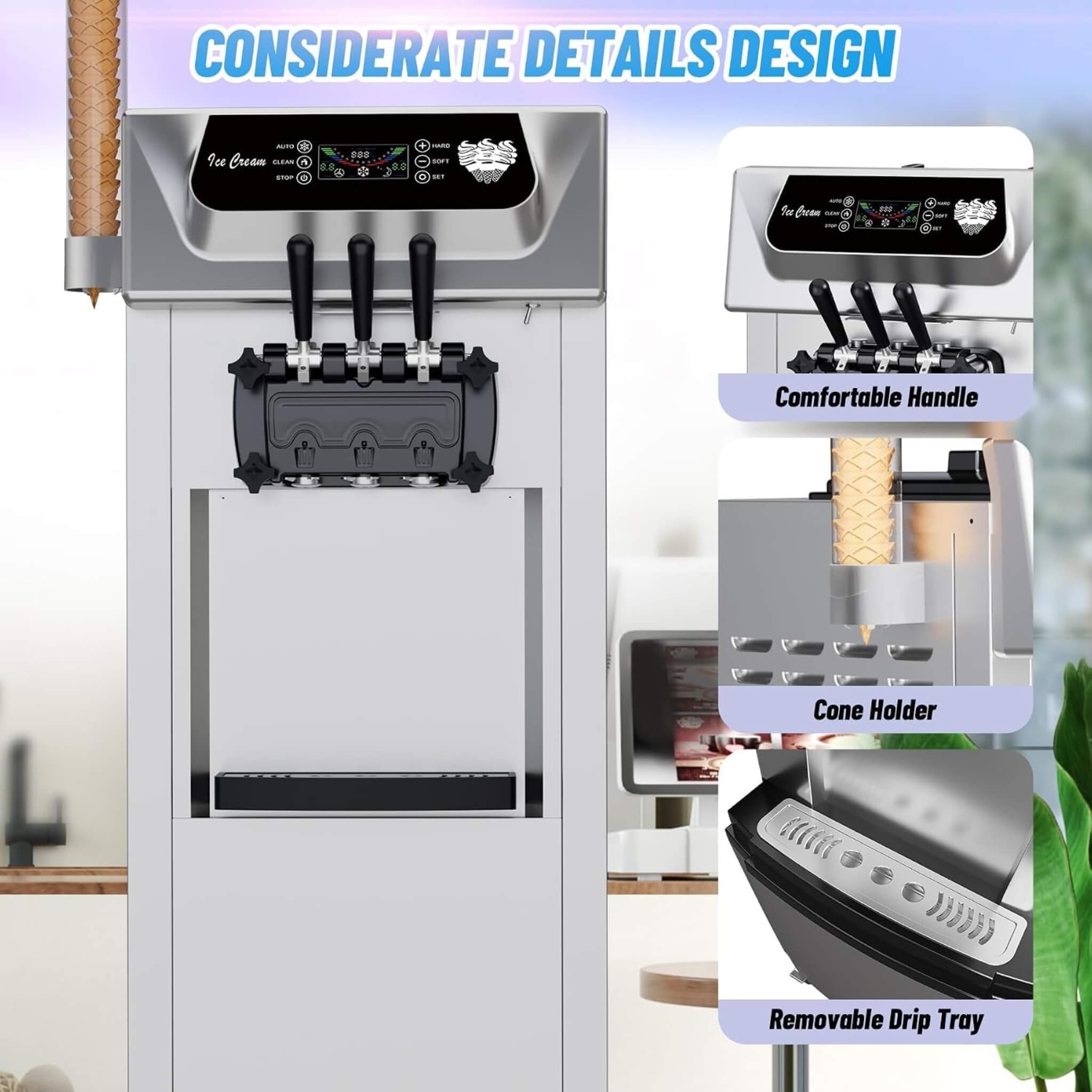 Commercial 2200W 3-Flavor Freestanding Soft Serve Ice Cream Machine With Auto Clean (SAK83517) – SAKSBY WHOLESALE, view 6