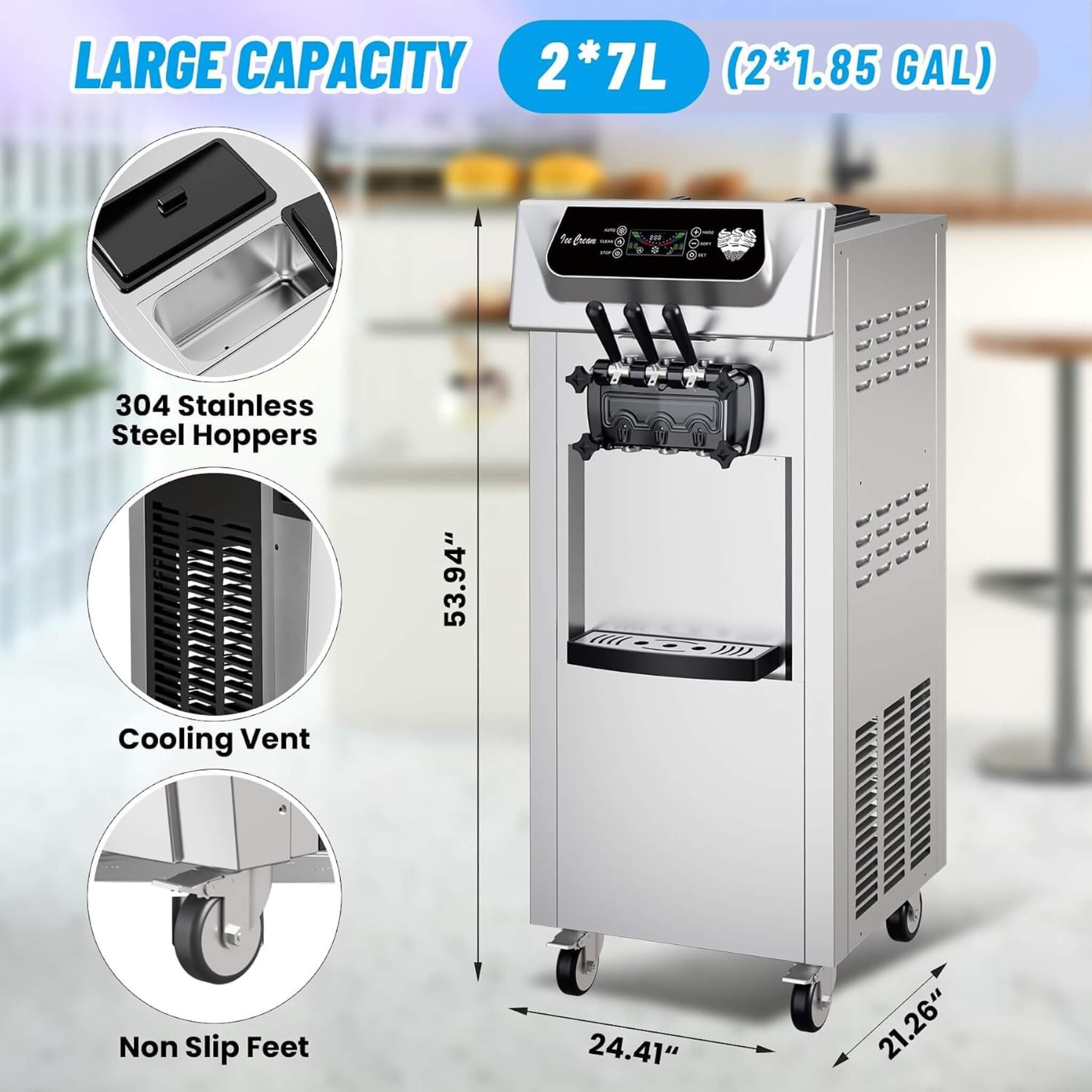 Commercial 2200W 3-Flavor Freestanding Soft Serve Ice Cream Machine With Auto Clean (SAK83517) – SAKSBY WHOLESALE, view 10