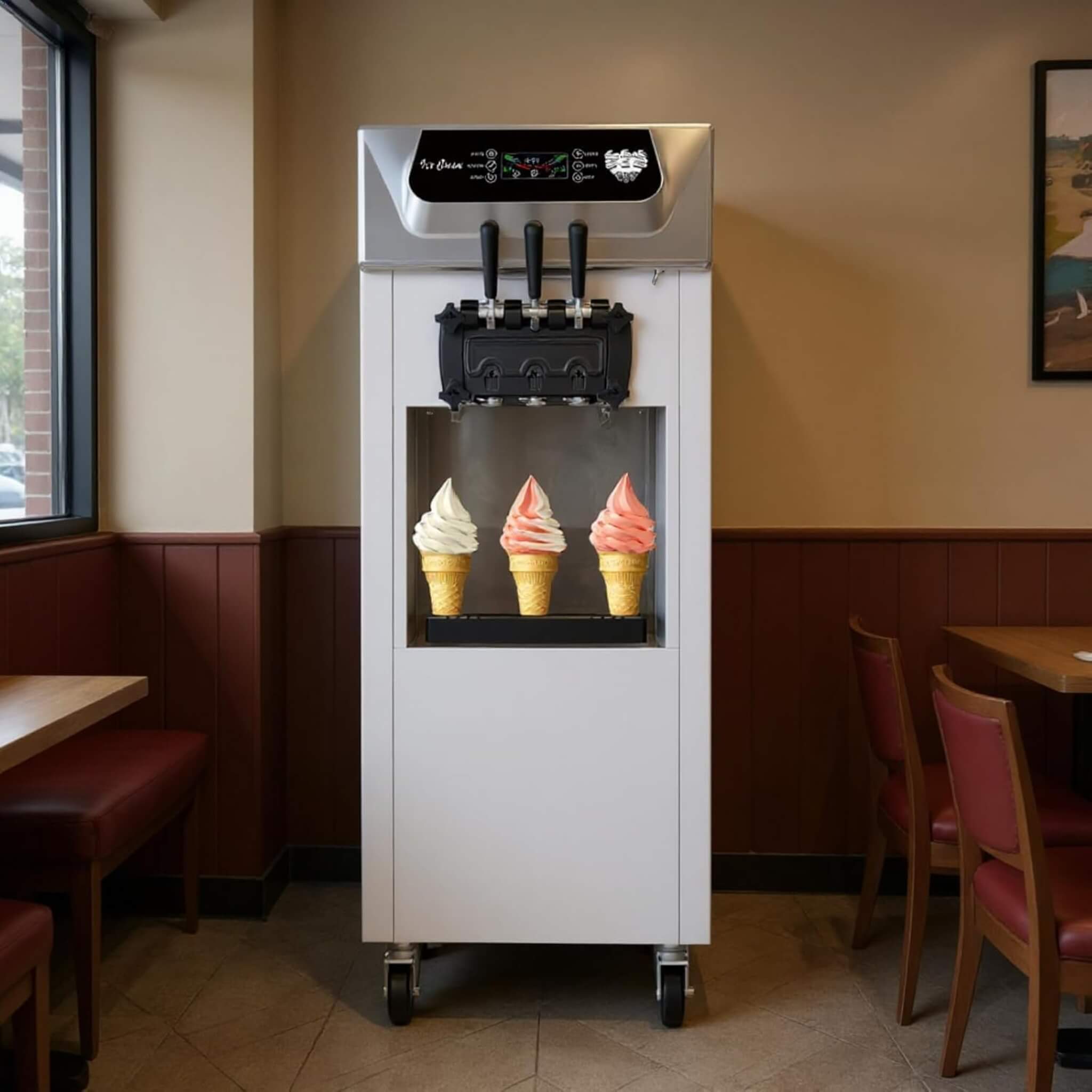 Commercial 2200W 3-Flavor Freestanding Soft Serve Ice Cream Machine With Auto Clean (SAK83517) – SAKSBY WHOLESALE, view 3