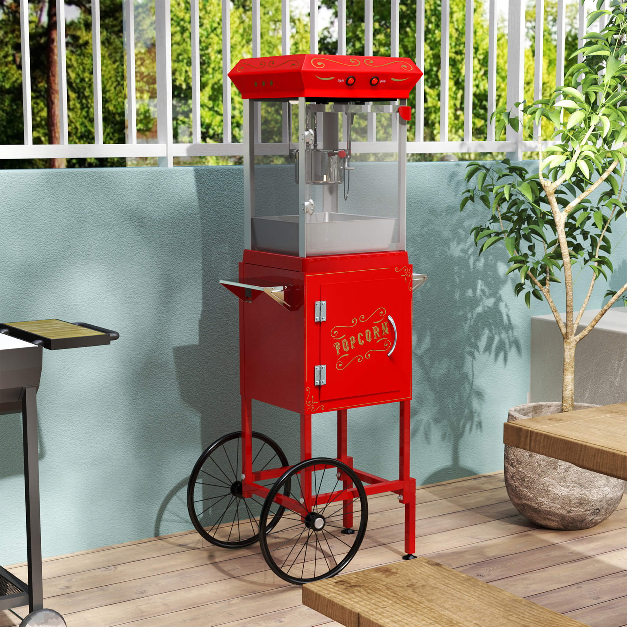 Commercial 6-Ounce Stainless Steel Vintage Popcorn Machine With Cart, Red (SAK35951) – SAKSBY WHOLESALE, view 3