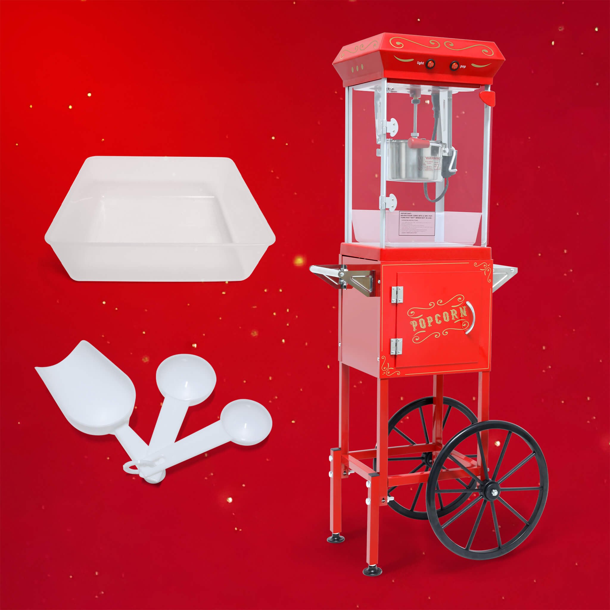Commercial 6-Ounce Stainless Steel Vintage Popcorn Machine With Cart, Red (SAK35951) – SAKSBY WHOLESALE, view 5