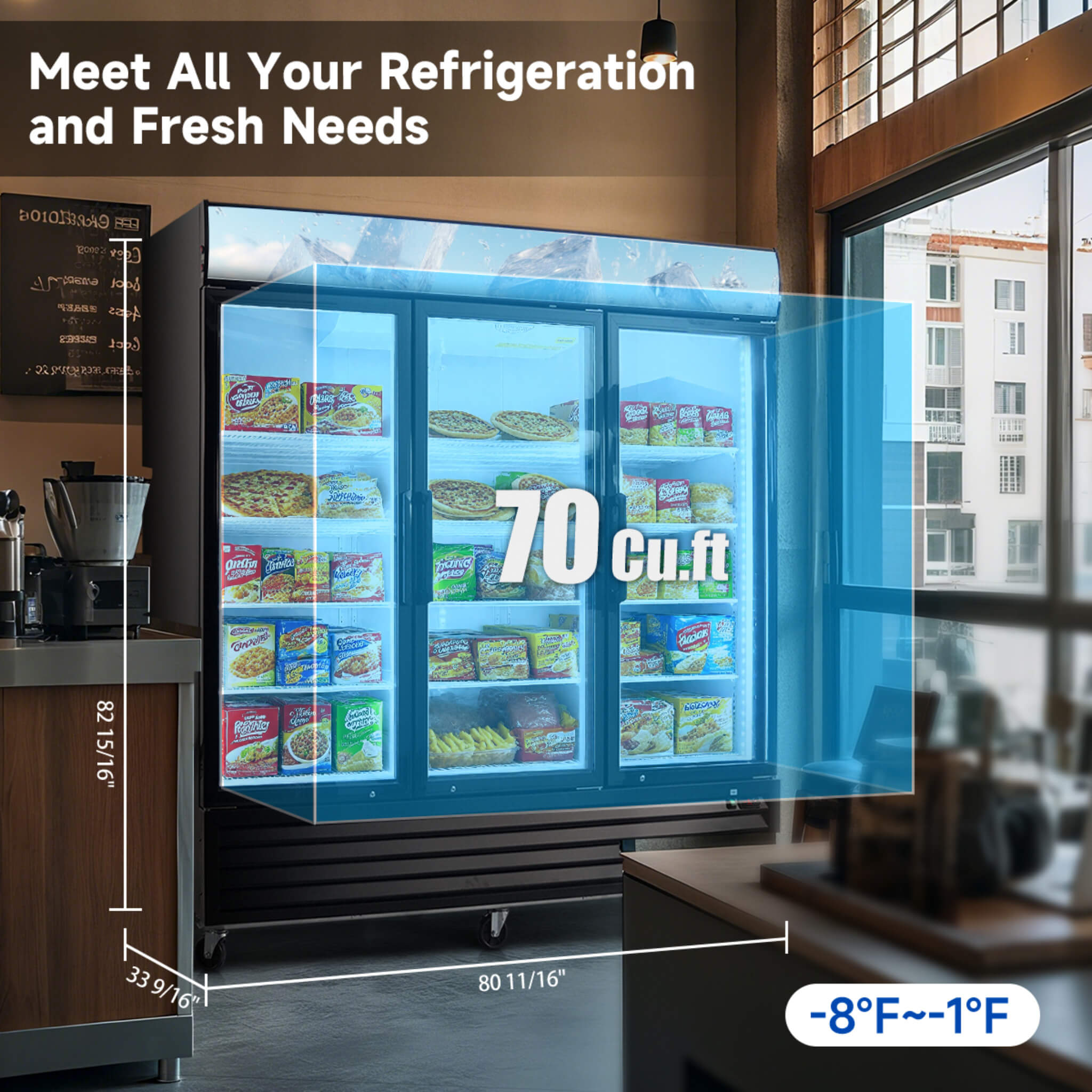 Commercial 70 Cu.Ft Reach-In Glass Door Merchandiser Freezer With LED Top Panel And Swing Door (SAK43890) – SAKSBY WHOLESALE,