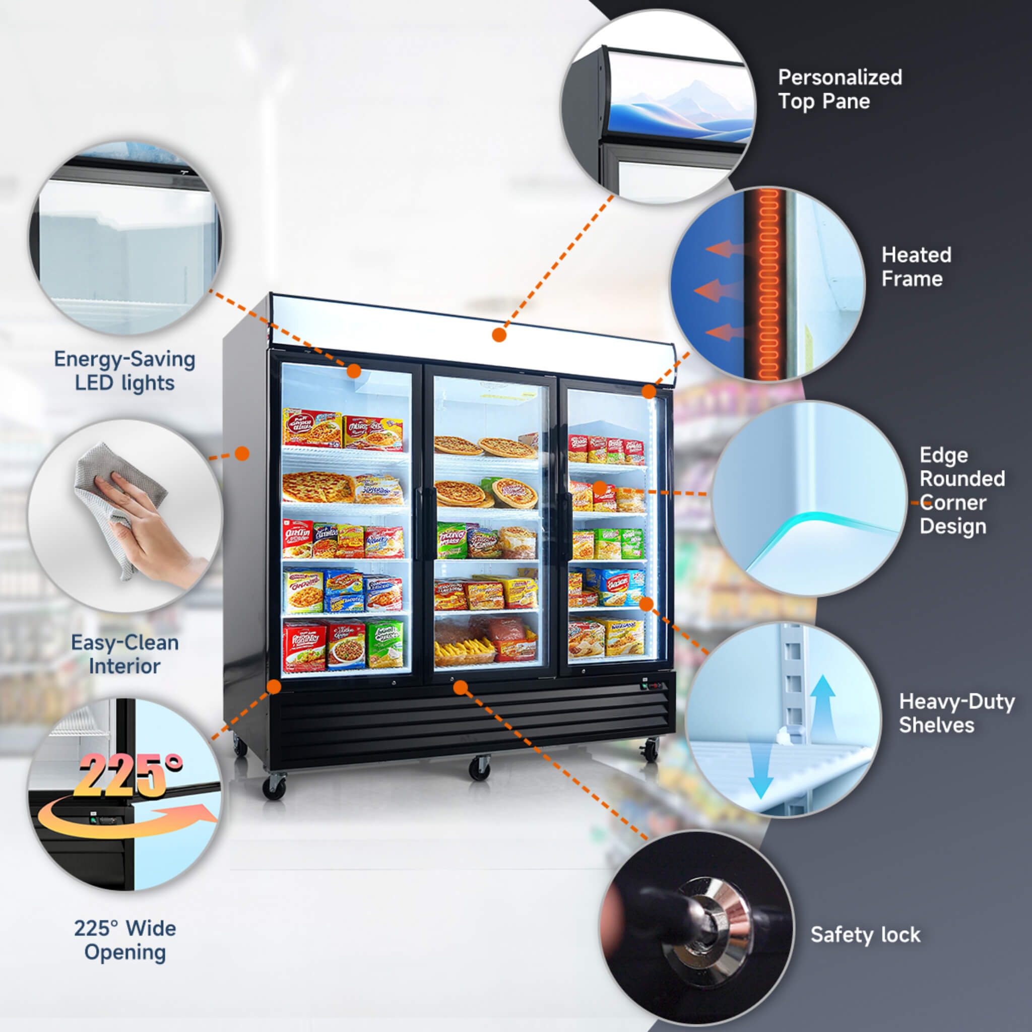 Commercial 70 Cu.Ft Reach-In Glass Door Merchandiser Freezer With LED Top Panel And Swing Door (SAK43890) – SAKSBY WHOLESALE,
